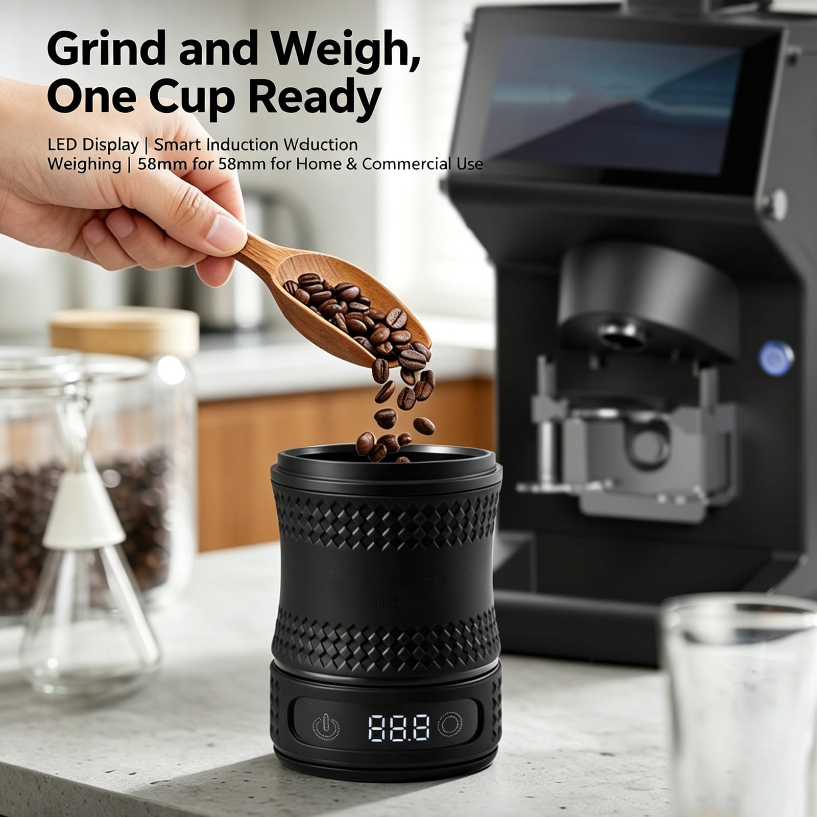 Taza dosificadora de café con báscula, báscula dosificadora digital de granos de expreso, diseño magnético desmontable, pantalla LED para uso doméstico y comercial
