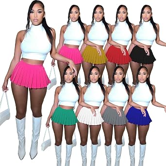 Mini Pleated Skirts for Women Sexy Cute Girl Y2k Short Cargo Skirt Women's Club Tennis Skort Skater A line with Slit