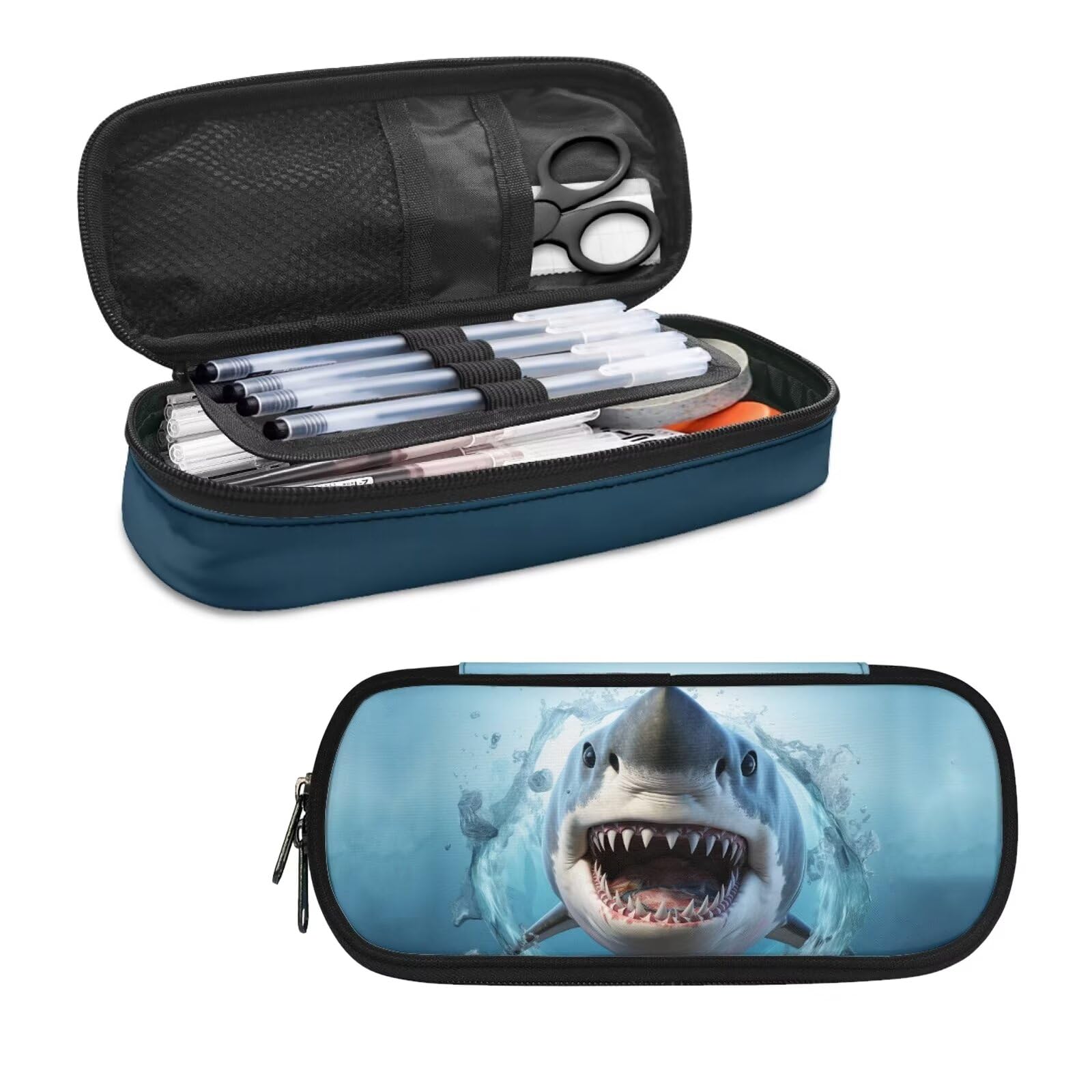 eurwhj Estuche de tiburón para niñas, niños, adolescentes, niños de 4 a 6, 6 a 8, 10 a 12 años, estuche escolar para lápices, soporte para bolígrafos, estudiantes, bolsa de papelería multifunción con