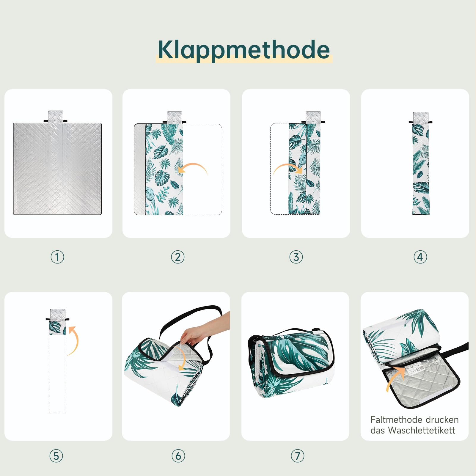 HAUSPROFI Picknickdecke 200x200 cm, wasserdicht & isoliert - Outdoor Decke für Picknick, Strand, Camping, mit Baumwolle gepolstert, inkl. Tragegriff & Heringe, Tragbar, Waschbar & formstabil