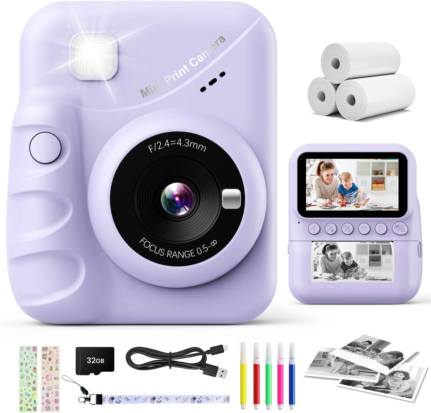 Fotocamera Istantanea Bambini 2,4 Pollici - Stampante Incorporata Con 32GB SD - Foto 10