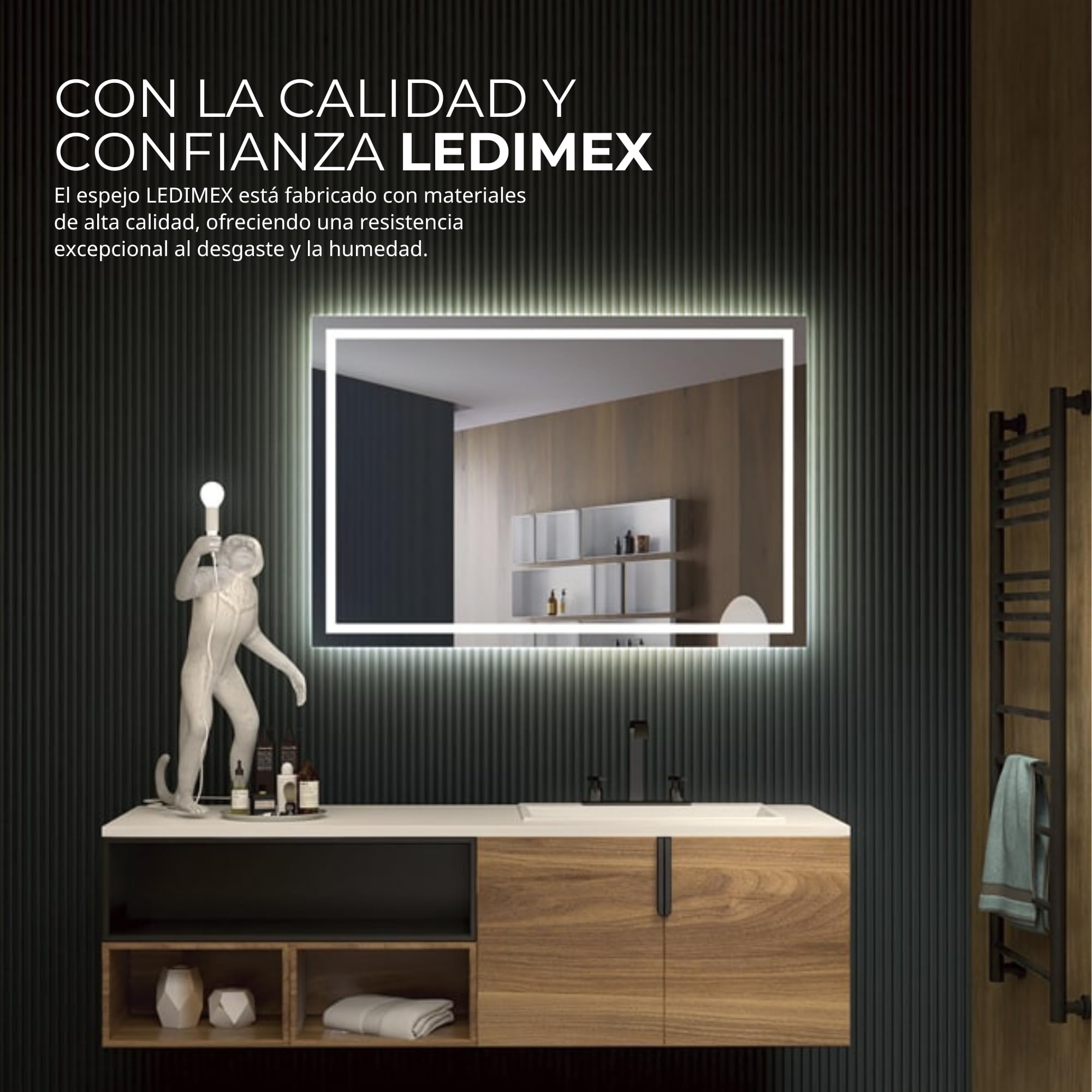 NOLUXA LEDIMEX - Lustro łazienkowe ze światłem | Duże lustro łazienkowe | Lustro LED o mocy 24 W | Kwadratowe lustro ścienne 80x80cm | Seria Francja | Kolor chromu | 3 lata