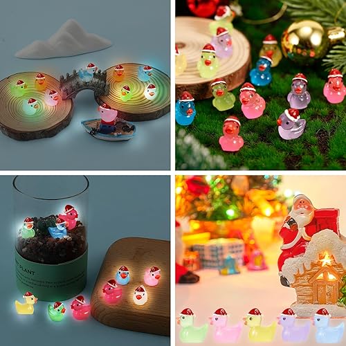 Miniatura 4 de 100 pequeños patos de Navidad, lindos mini patos de resina en miniatura, decoración de paisaje, mini patos luminosos para jardín en miniatura, casa
