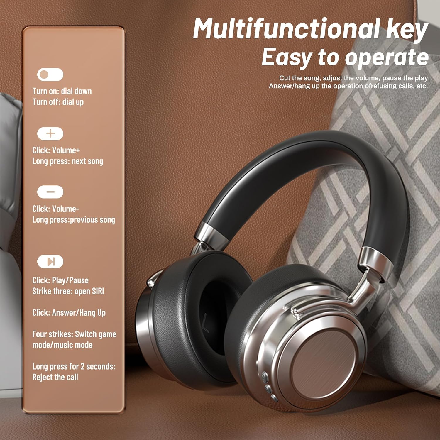 Retro Wireless Over Ear Headphones, Bluetooth 5.4 HiFi Headset image 2