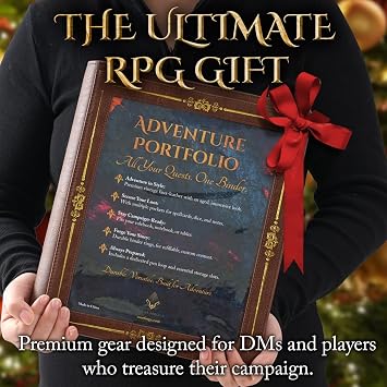 Soar Forge ヴィンテージアドベンチャーポートフォリオ – PUレザーキャラクターシートバインダー DND用バインダー 魔法カードディスプレイオーガナイザー付き クリアフロントカバー 収納ポケット付き エルダーブラウンゴールドホイル