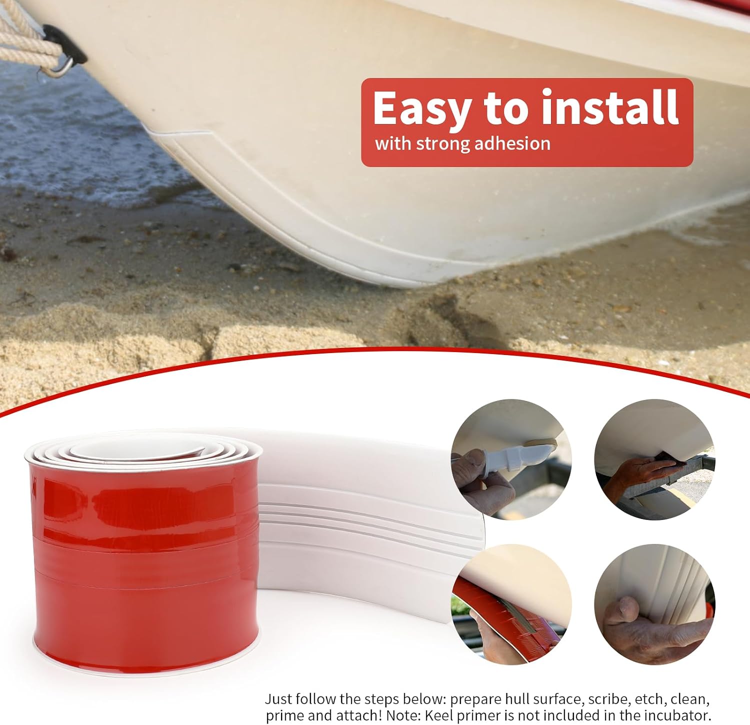 Keel Guard for Fiberglass Boat Bass Aluminum Boats, Boat Keel Protector Guard Hull Protector Shield Protects from Rocks Ramps Scratches Damage, Self-Adhesive DIY 6.5 feet, White