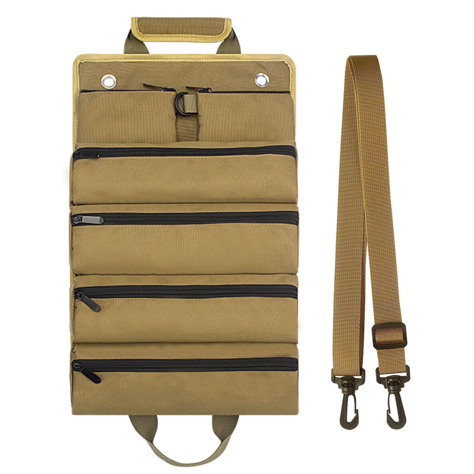 Roll Up Tool Zippered Pockets Wrench Organizer Portable Tool Roll (Khaki)