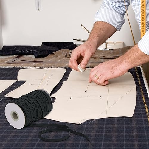 Miniatura 10 de Banda elástica plana para costura, 12 pulgada, 50 yardas de alta elasticidad, cordón elástico negro, cuerda elástica de punto para coser