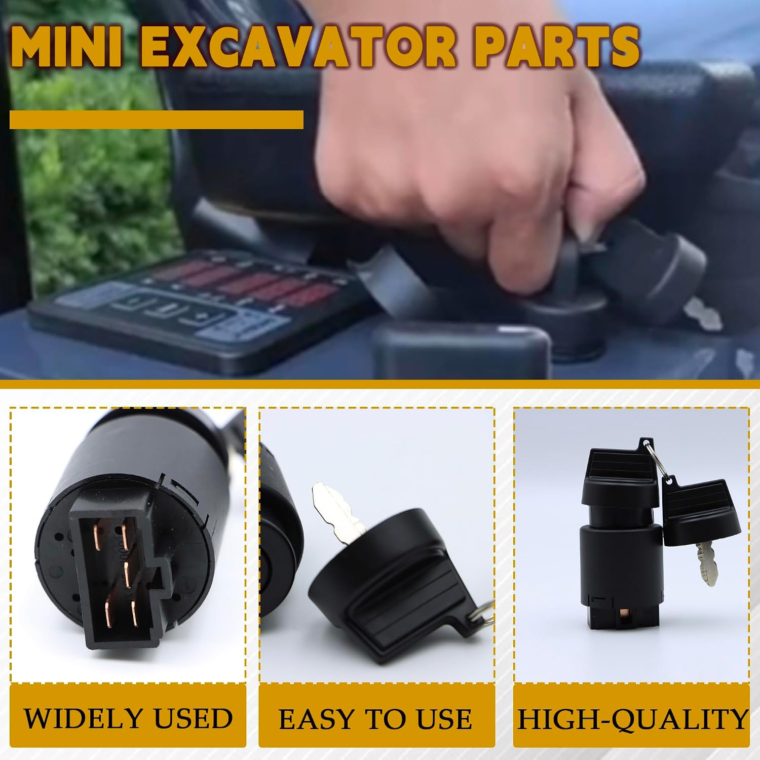 Excavator Starter Switch for Cape Generator 6500 6700 427 186F | Mini Excavator Parts Replacement for AGT | Heavy-Duty Ignition Key Switch (Black, 1-Pack)