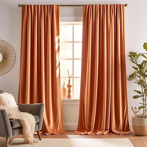 Lazzzy Cortinas opacas de terciopelo para Halloween, color naranja quemado, decoración de otoño, cortinas con aislamiento térmico, cortinas para