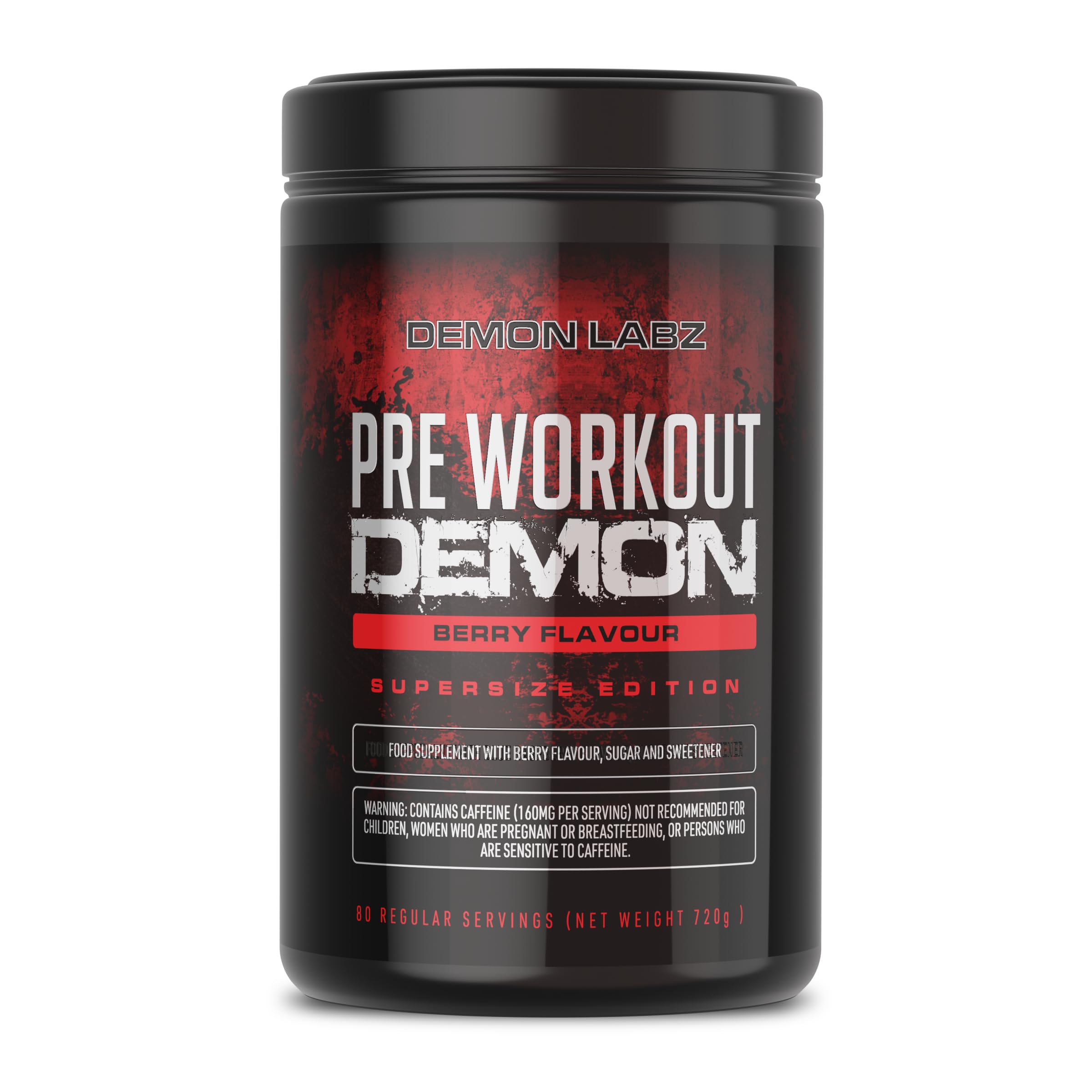 Pre Workout Demon - Pré-Entraînement Créatine (Fruits Rouges, 720g) | Booster pré-entraînement en poudre avec 160mg de caféine par dose, créatine, bêta-alanine, citrulline, glutamine et taurine