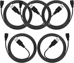 USB Extension Cable 3ft 5 Pack Bulk, USB A 2.0 Male to Female Extension Cord for Printer, Mouse, Keyboard, 480Mbps Transfer Speed, Black