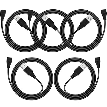 USB Extension Cable 3ft 5 Pack Bulk, USB A 2.0 Male to Female Extension Cord for Printer, Mouse, Keyboard, 480Mbps Transfer Speed, Black