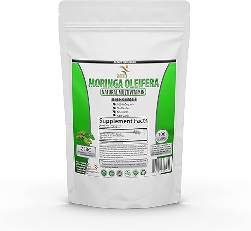 Miniatura 5 de Moringa Oleifera 100 cápsulas vegetales - Polvo de hoja 100% puro - 1000 mg por porción - Suplemento completo de superalimento verde - Sin rellenos,