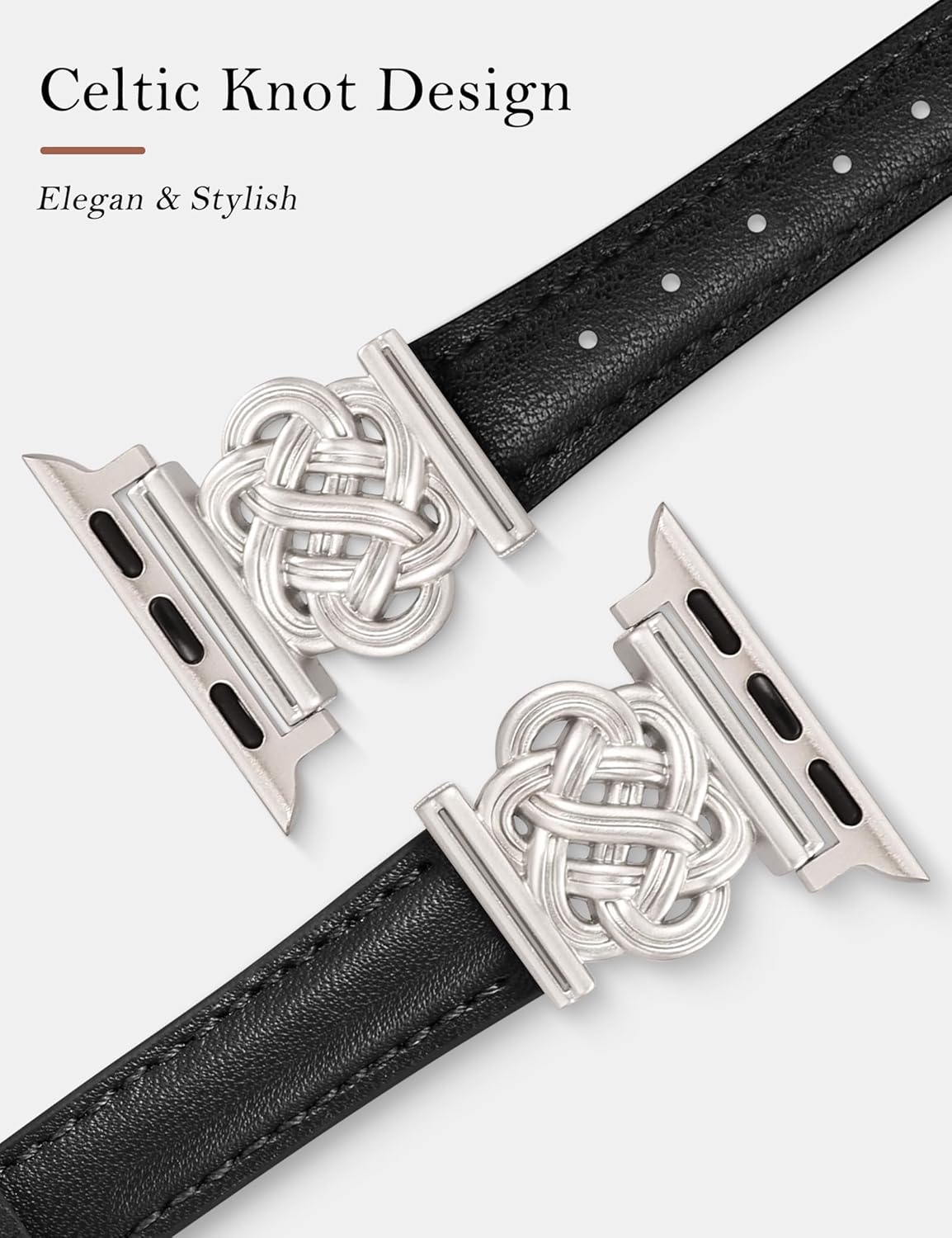 Minyee Celtic Knot Leather Band Compatible with Apple Watch Band 41/40/38/44/45/46/49/42mm Women, Slim Thin Dressy Premium Leather Adjustable Strap for iWatch Series 11 10 9 8 7 6 5 4 SE/Ultra 3 2 1 - Image 2