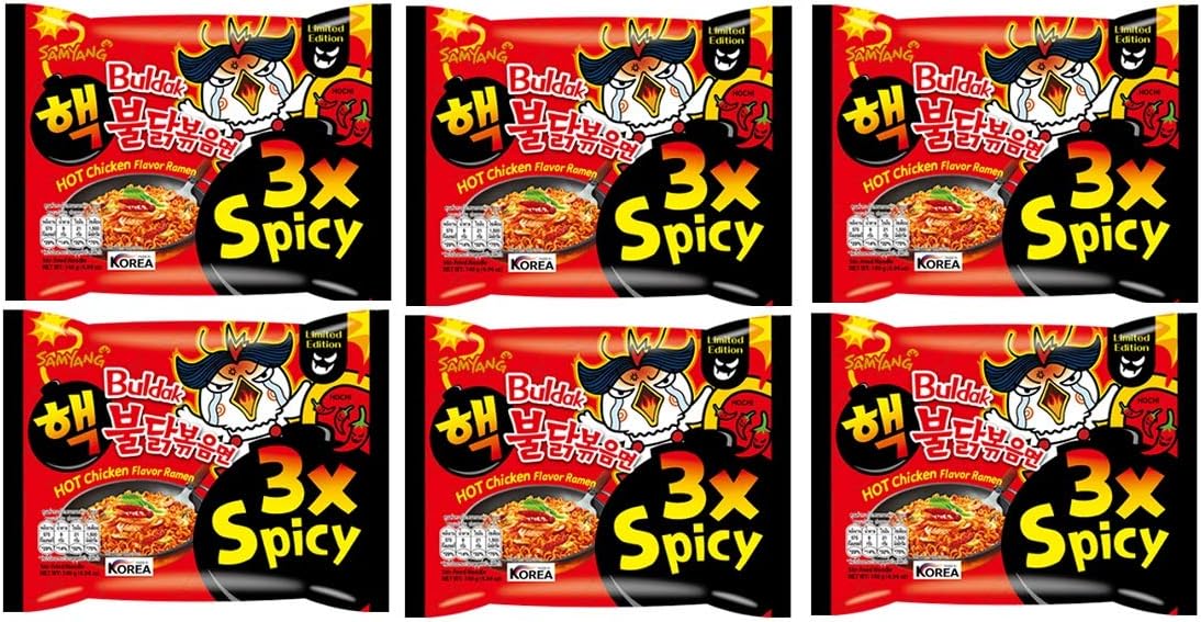 SAMYANG 3X Spicy Buldak Hot Chicken Flavour Instant Korean Noodles - 140 Grams*6Pack (Pack of 6) (Imported)
