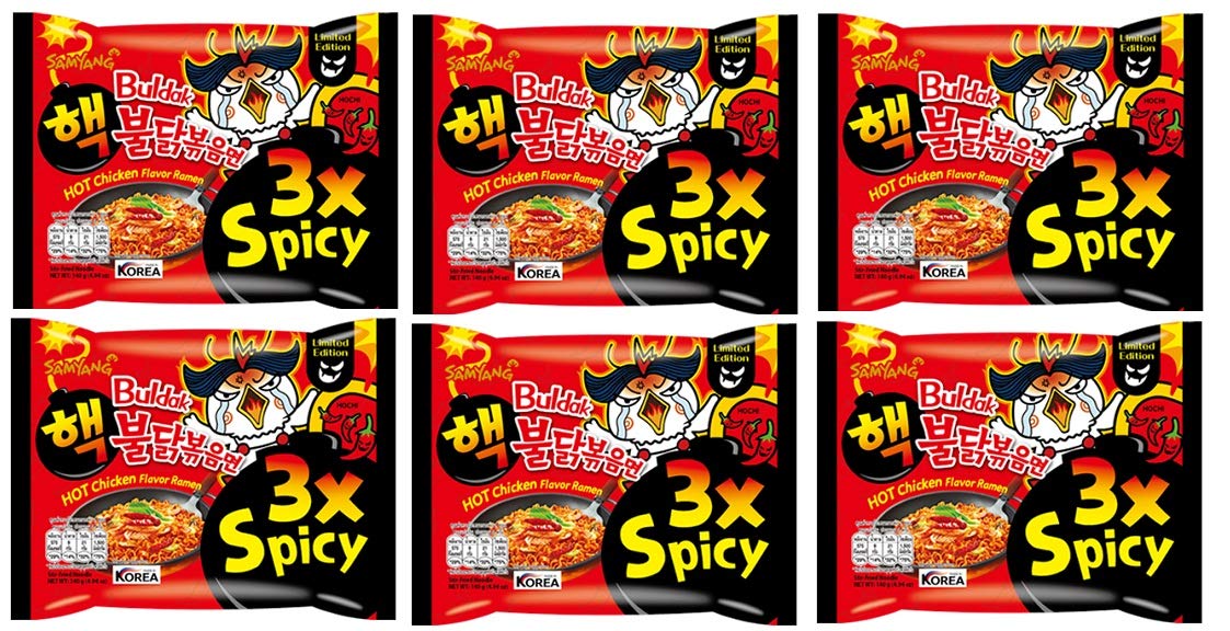 SAMYANG 3X Spicy Buldak Hot Chicken Flavour Instant Korean Noodles - 140 Grams*6Pack (Pack of 6) (Imported)