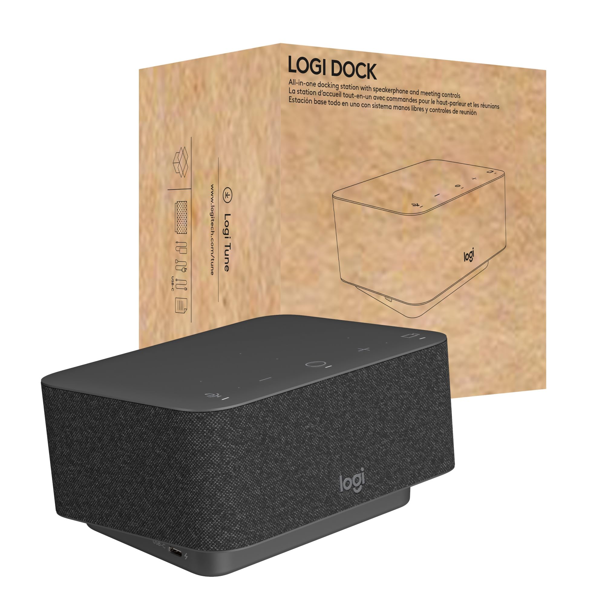 Logitech Logi Dock, laptop docking station all-​in-​one usb c, speakerphone, cuffie con microfono con cancellazione del rumore, bluetooth, hdmi, Windows/​macOS, certificato per Microsoft Teams, Grafite
