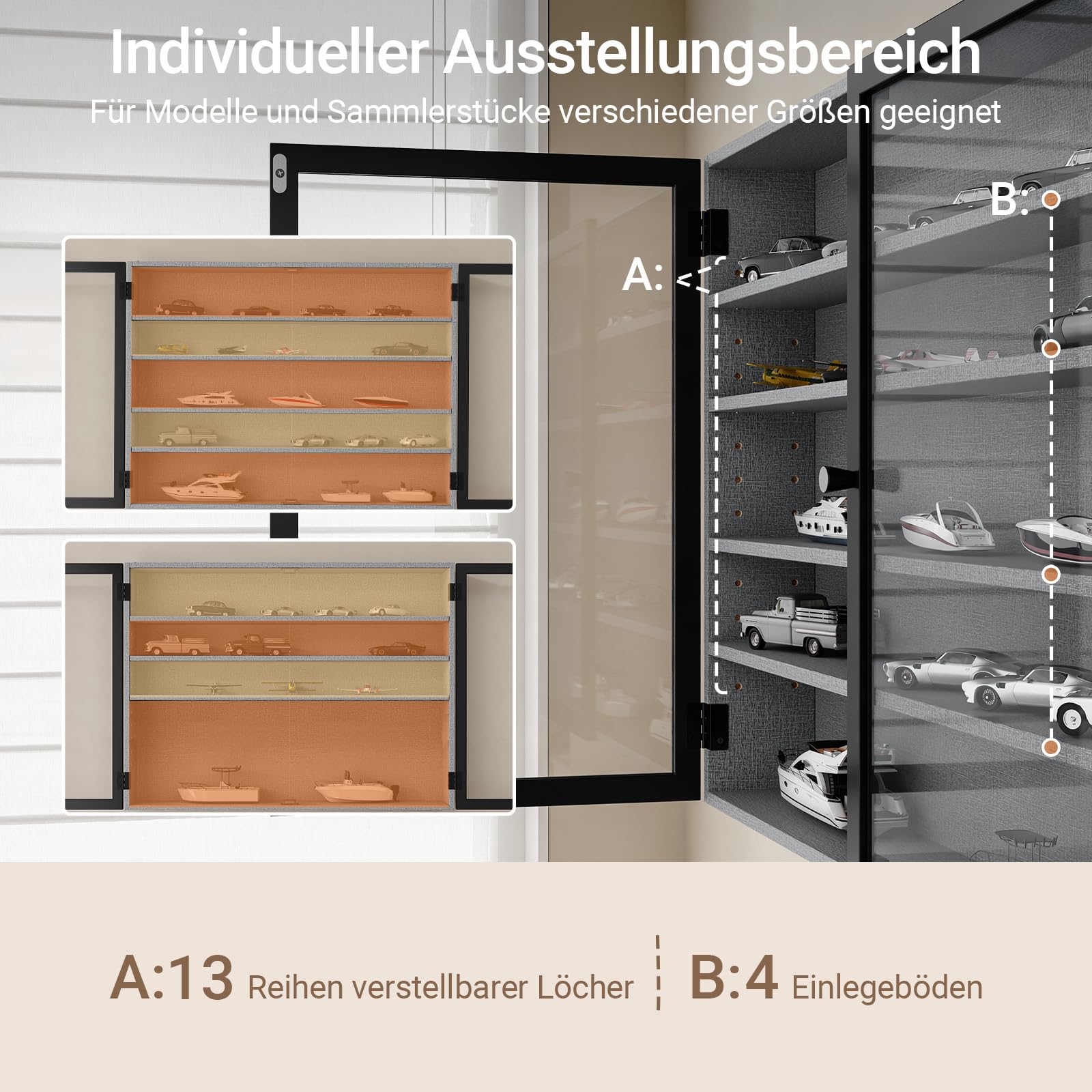 SoBuy Sammlervitrine 10cm tief 5 Ebenen Wandvitrine für Figuren, Modelle