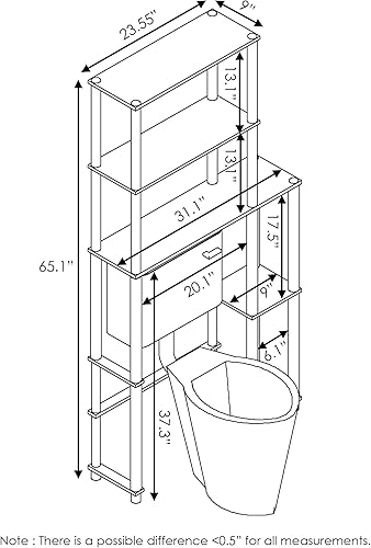 Miniatura 3 de Furinno Turn-N-Tube - Organizador de baño con 5 estantes para ahorrar espacio, roble francés grisnegro