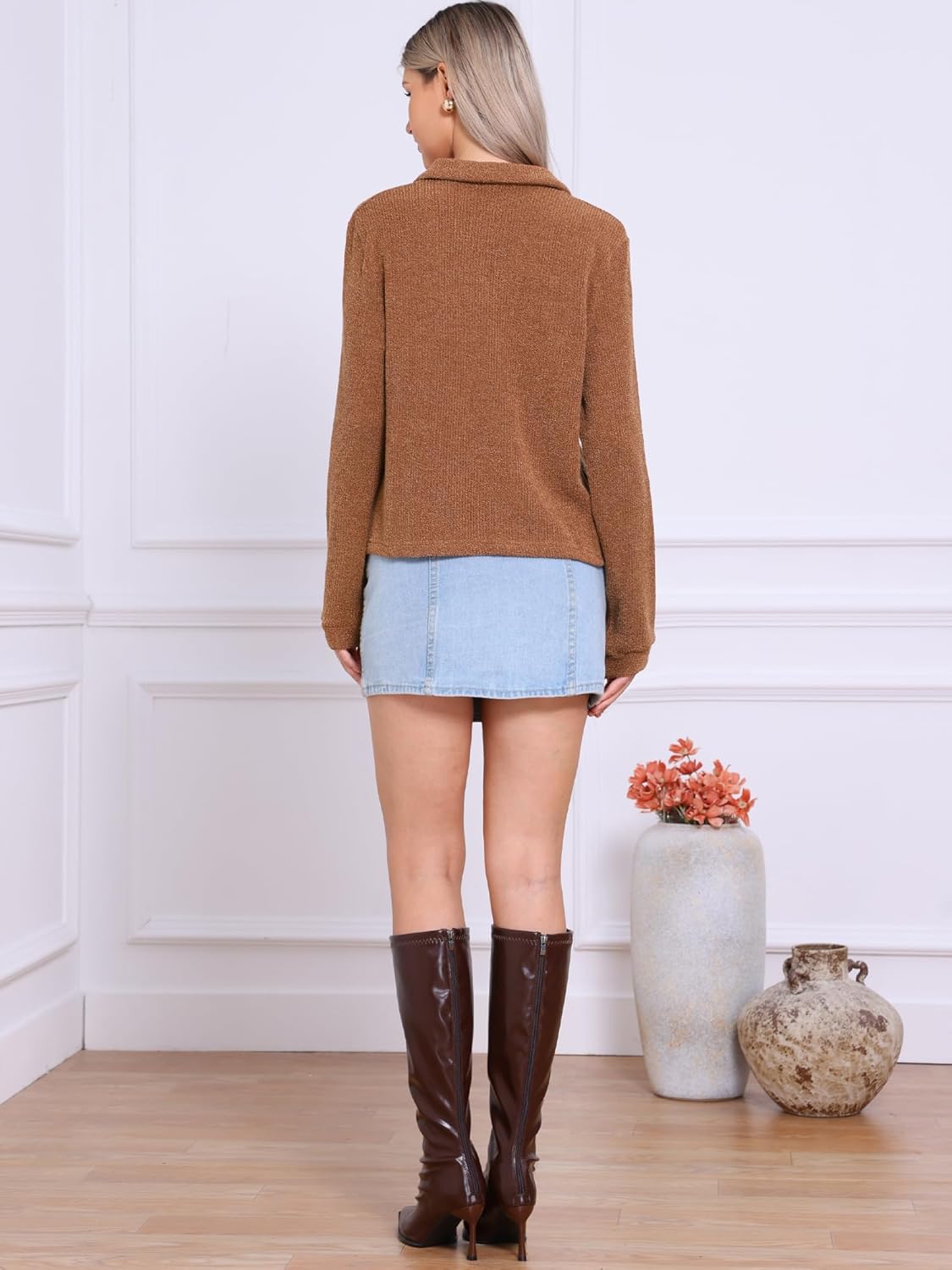 Allegra K Fall Winter Sweater for Women's 2025 Polo Collar Shirts Tops - Image 3