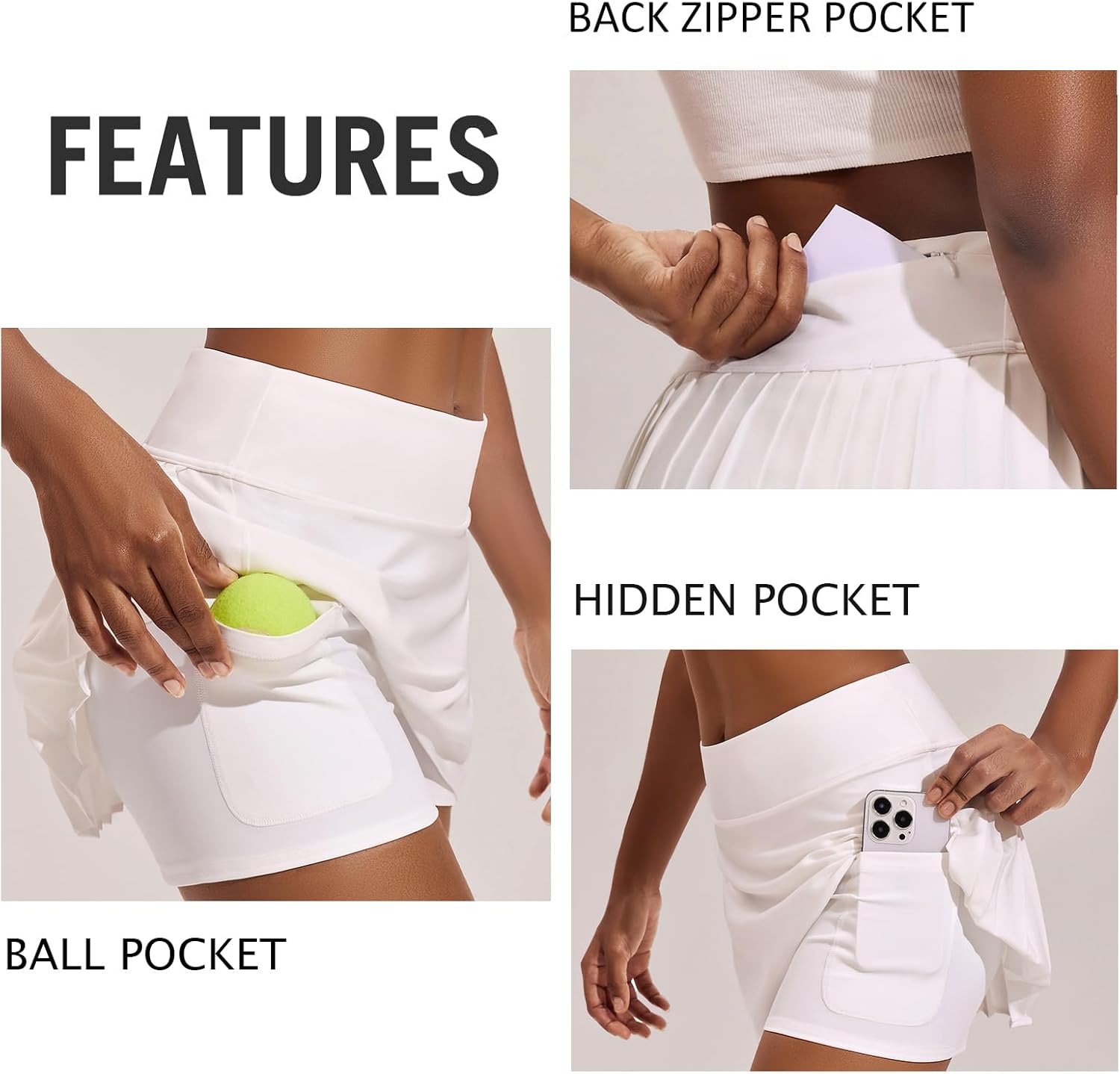 PINSPARK Plus Size Tennis Skirts for Women High Waisted Sports Skirts Lightweight Pleated Athletic Skort, White Small - Image 4