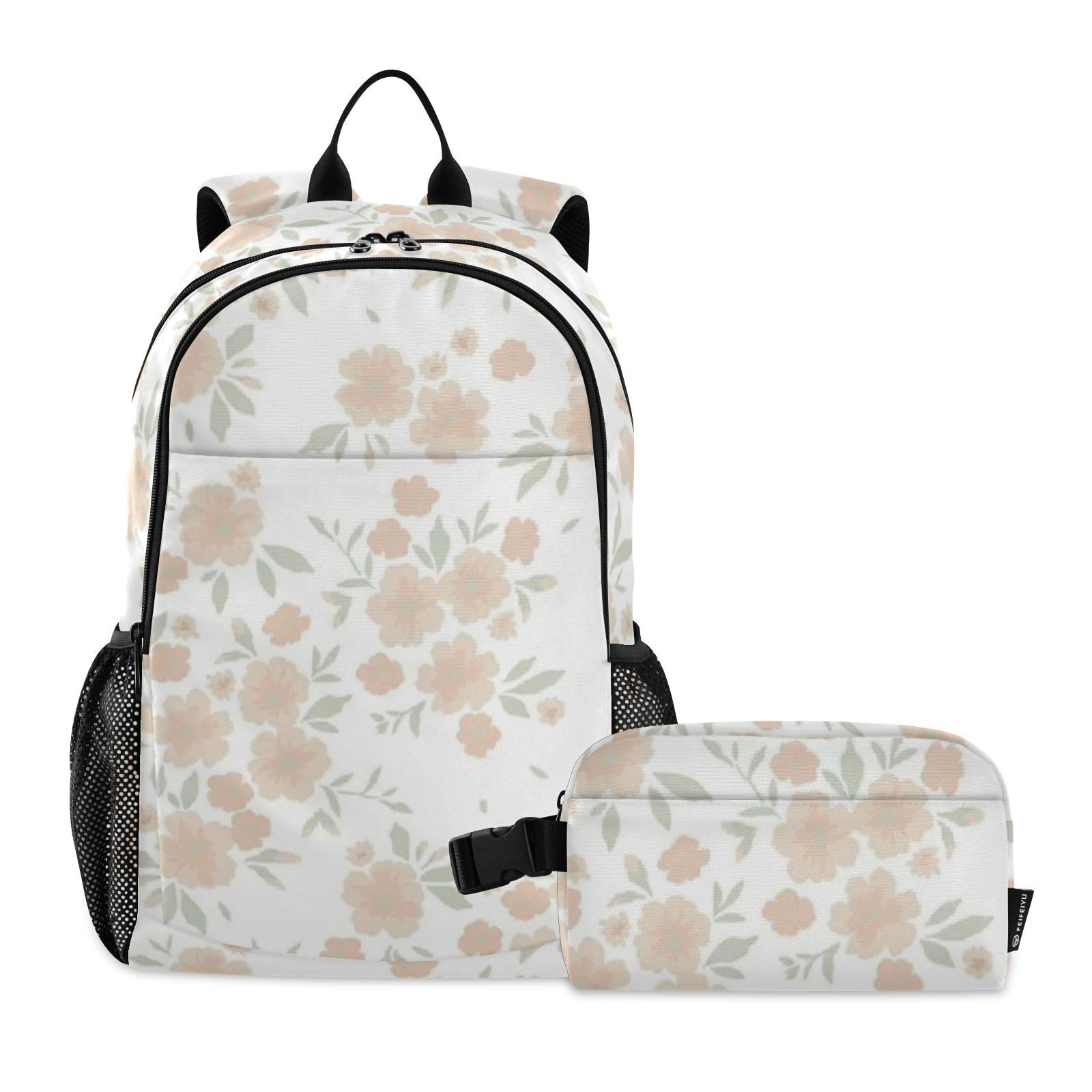 Sac à dos floral orange et boîte déjeuner étanche anti-fuite enfants