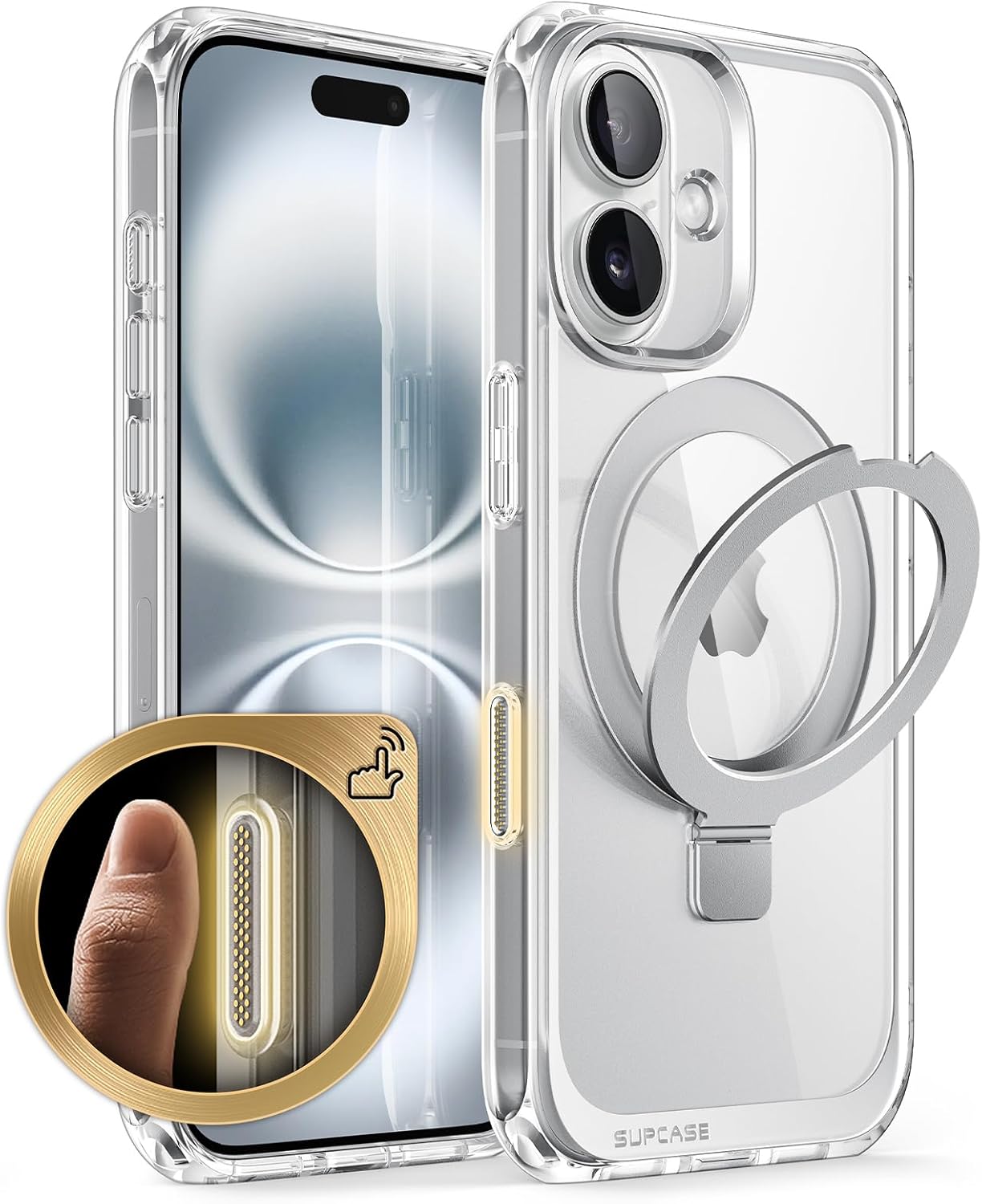 SUPCASE for iPhone 16 Case with Camera Control Capture Button (Unicorn Beetle Mag Stand), [Compatible with MagSafe] Slim Clear Protective Magnetic Phone Case for iPhone 16 6.1'' 2024, Crystal