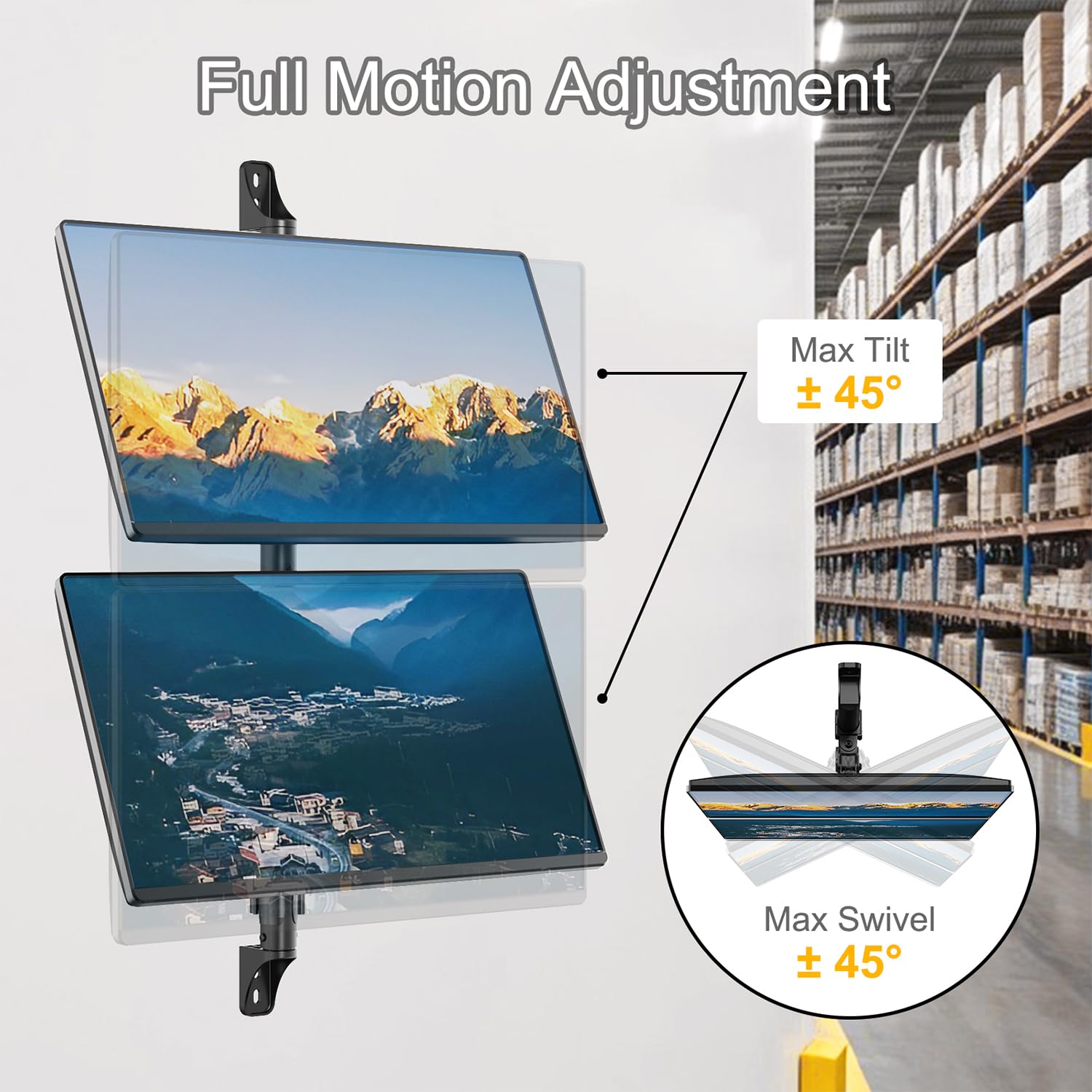 Monitor wandsteun 2 monitoren, voor 17' - 32' schermen tot 9KG, volledig verstelbare dubbele monitor wandsteun, VESA75/100mm, Zwart