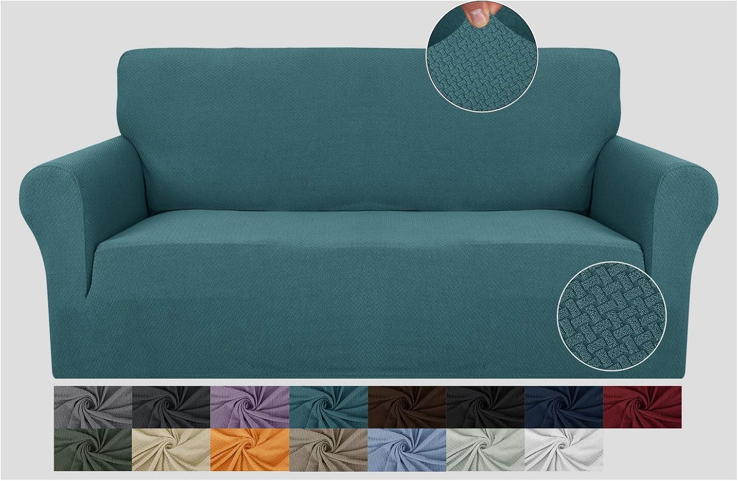 JIVINER Super Stretch 1 Piece Loveseat Slipcover Newest Jacquard Sofa Covers for 2 Cushion Couch Washable Thick Loveseat Furniture Protector with Elastic Bands (Loveseat, Peacock Blue) : Home & Kitchen