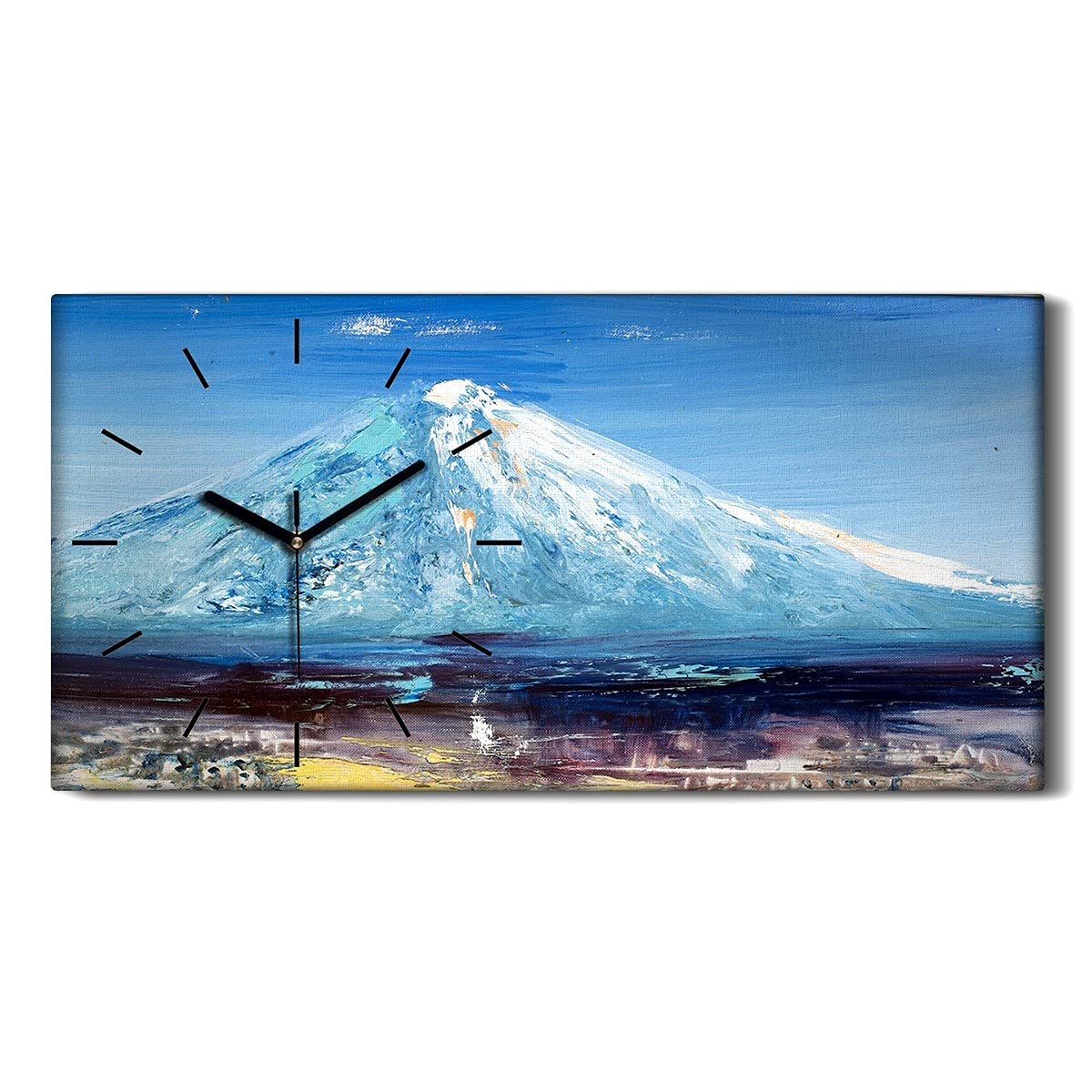 Horloge sur toile silencieuse avec aiguilles noires motif paysage abstrait