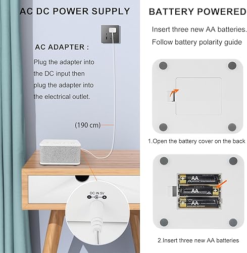 Miniatura 5 de LUXSWAY Máquina de sonido, máquina de ruido blanco con 10 sonidos relajantes naturales, control de volumen, 3 temporizadores, función de memoria,
