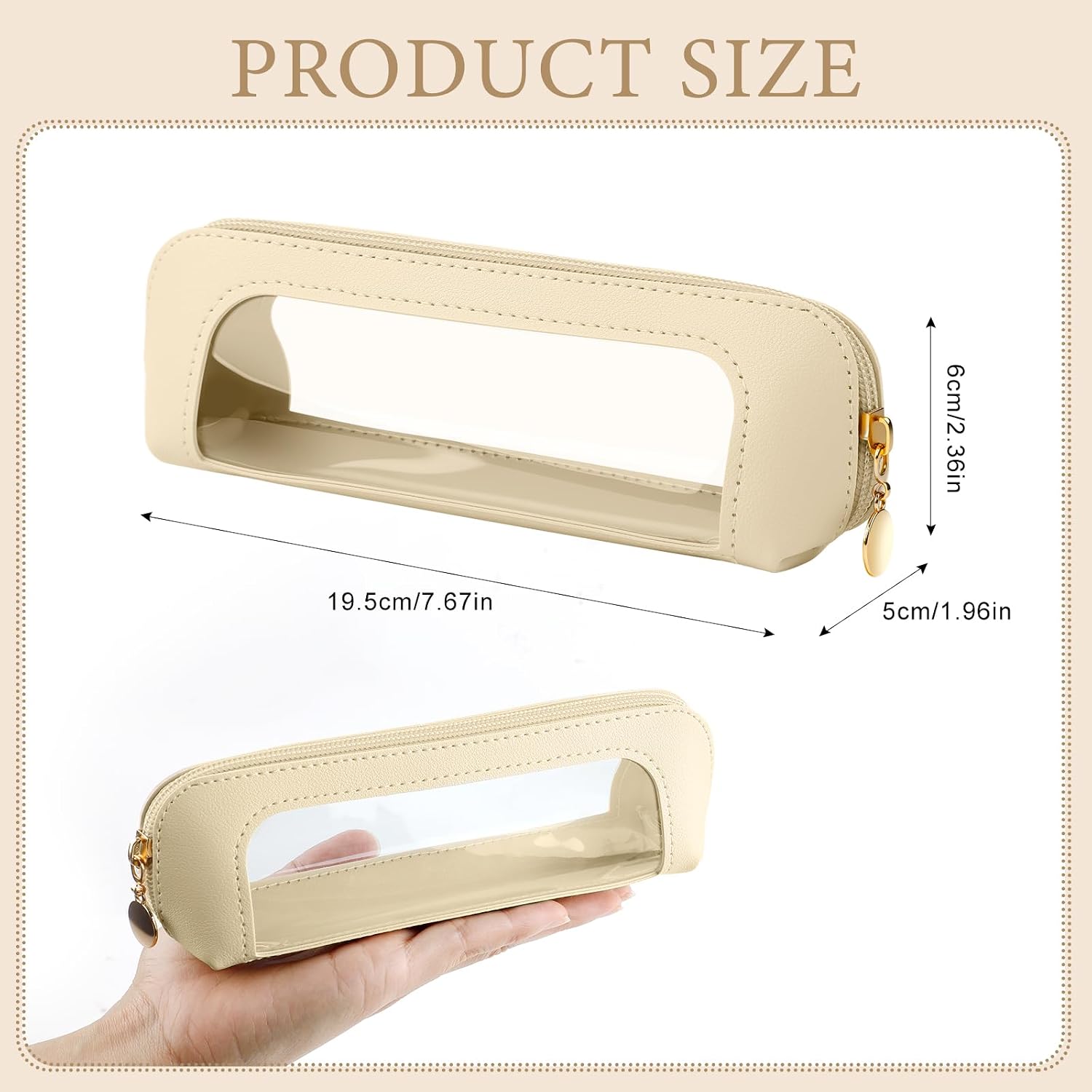 Small Clear Makeup Bag for Purse, PU Leather Travel Makeup Brush Bag Portable Transparent Waterproof Cosmetic Organizer Pouch with Zipper for Women Home Travel Office Makeup Pouch (Beige)