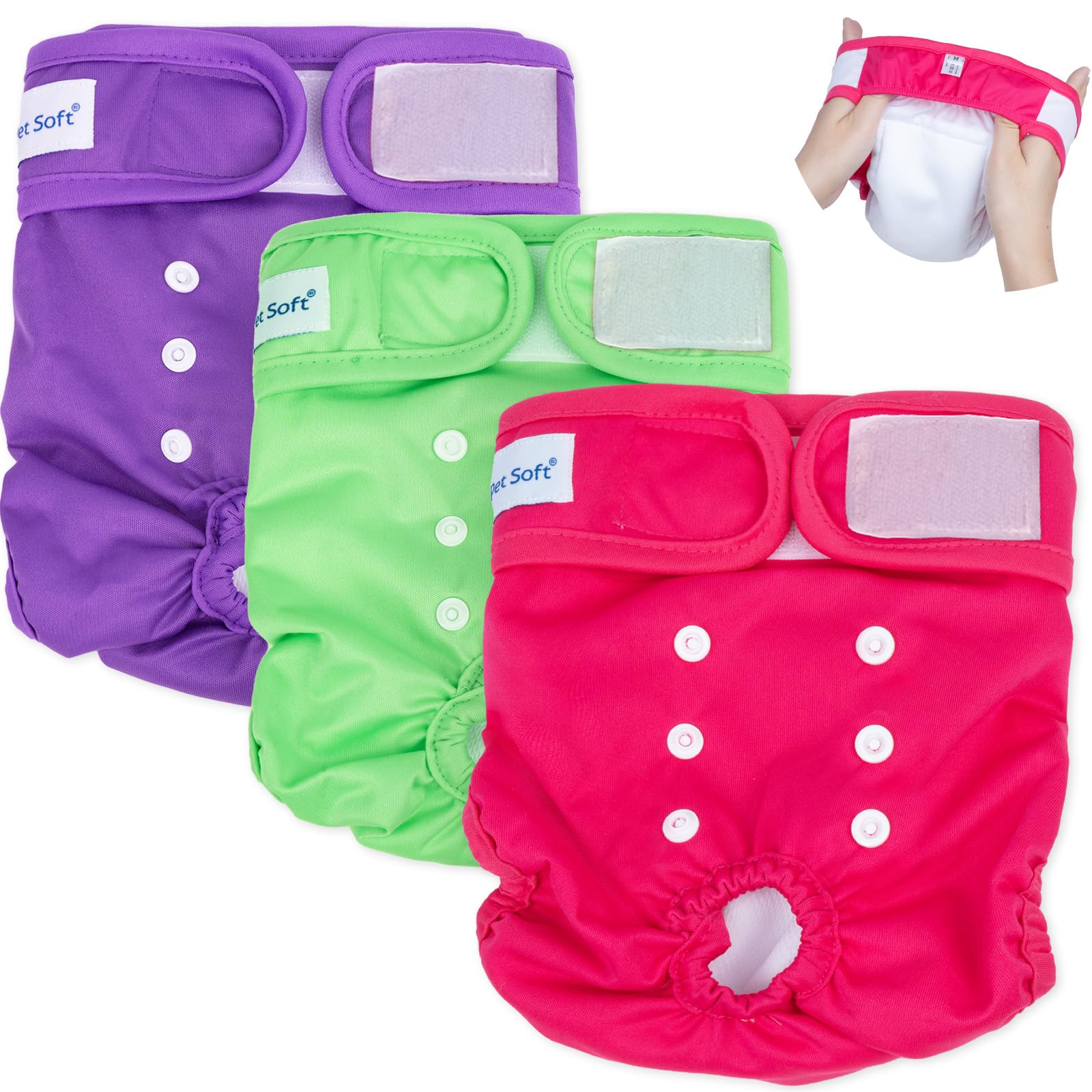 Pet Soft Dog Nappies Female, 3 Pack Dog Period Pants Xlarge with Leak-proof Waistband, Super Absorbent Washable Dog Diapers for Female Dogs in Heat, Season (Plain, XL)
