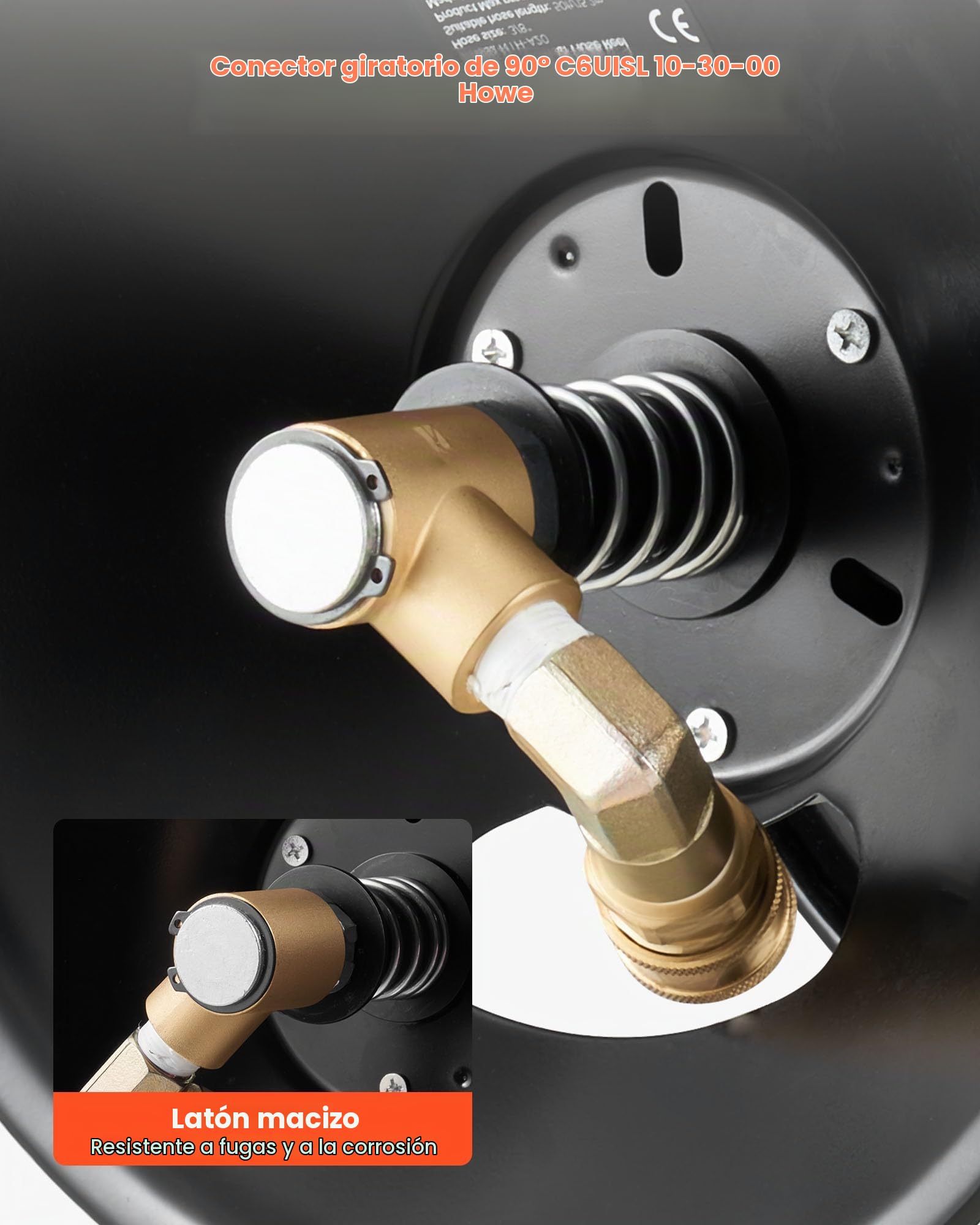 VEVOR Carrete de Manguera para Hidrolavadora, de Acero, con Soporte para Pared y Suelo, Presión Máxima de 275,8 bar, con Manivela Manual para Lavado de Coches, Suelo y Jardín, 15,2 m x 9,5 mm