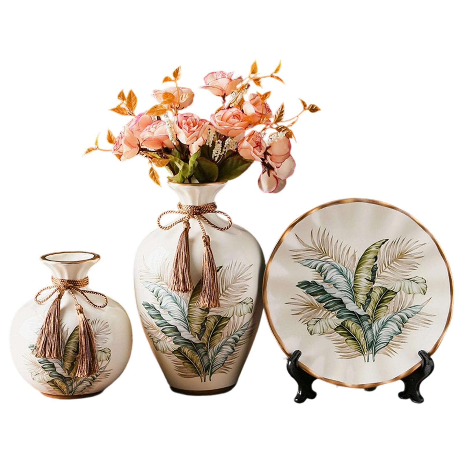 Zeitgenössisches 3-teiliges Set aus dekorativen Vasen und Tabletts, Keramik Übertopf, Couchtisch Mittelstücke, Hochzeitstag Geschenk, Keramikvasen für Blumenarrangements