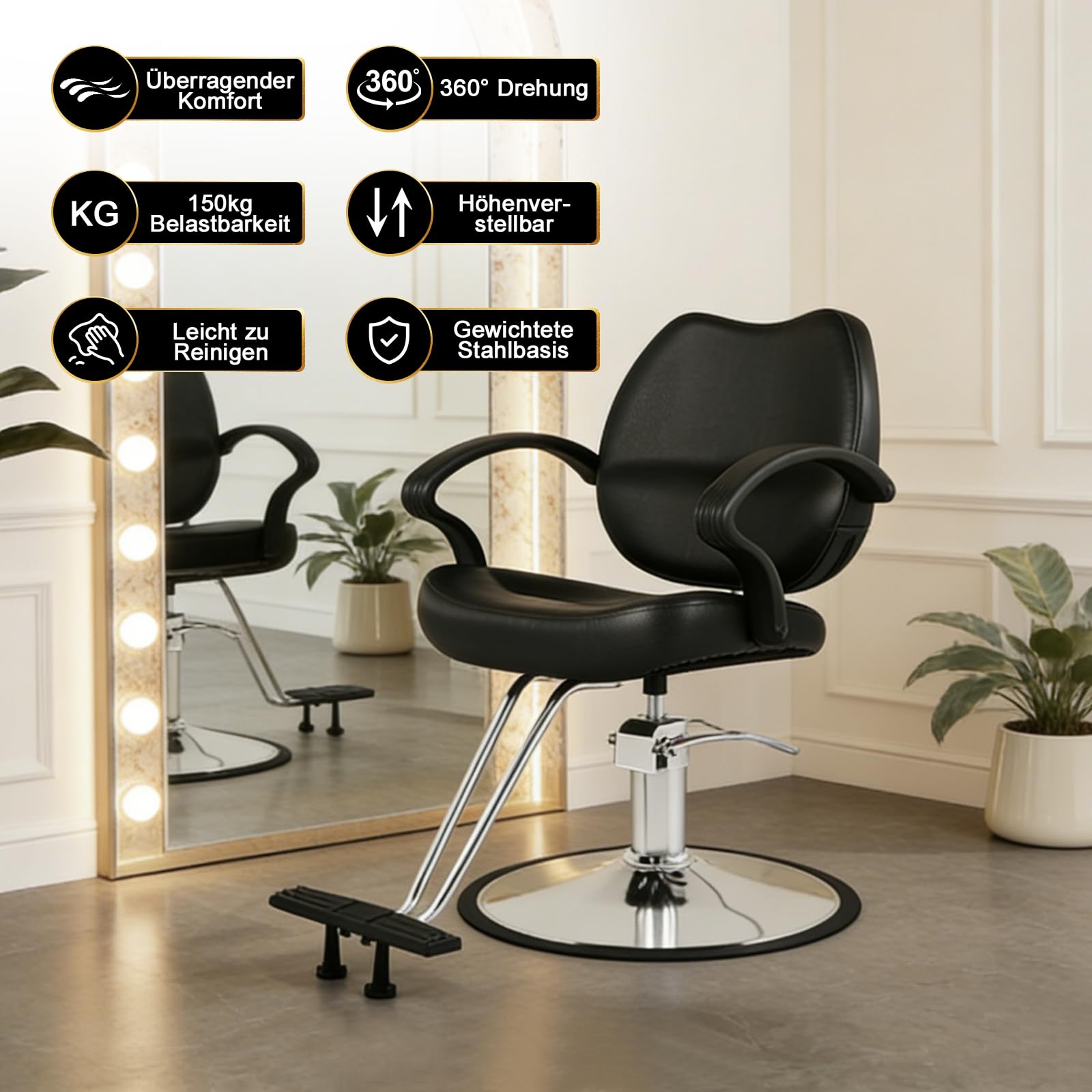 Artist Hand Friseurstuhl Hydraulischer Barberstuhl 360° Drehbar Höhenverstellbar Fußstütze Salon Barbershop