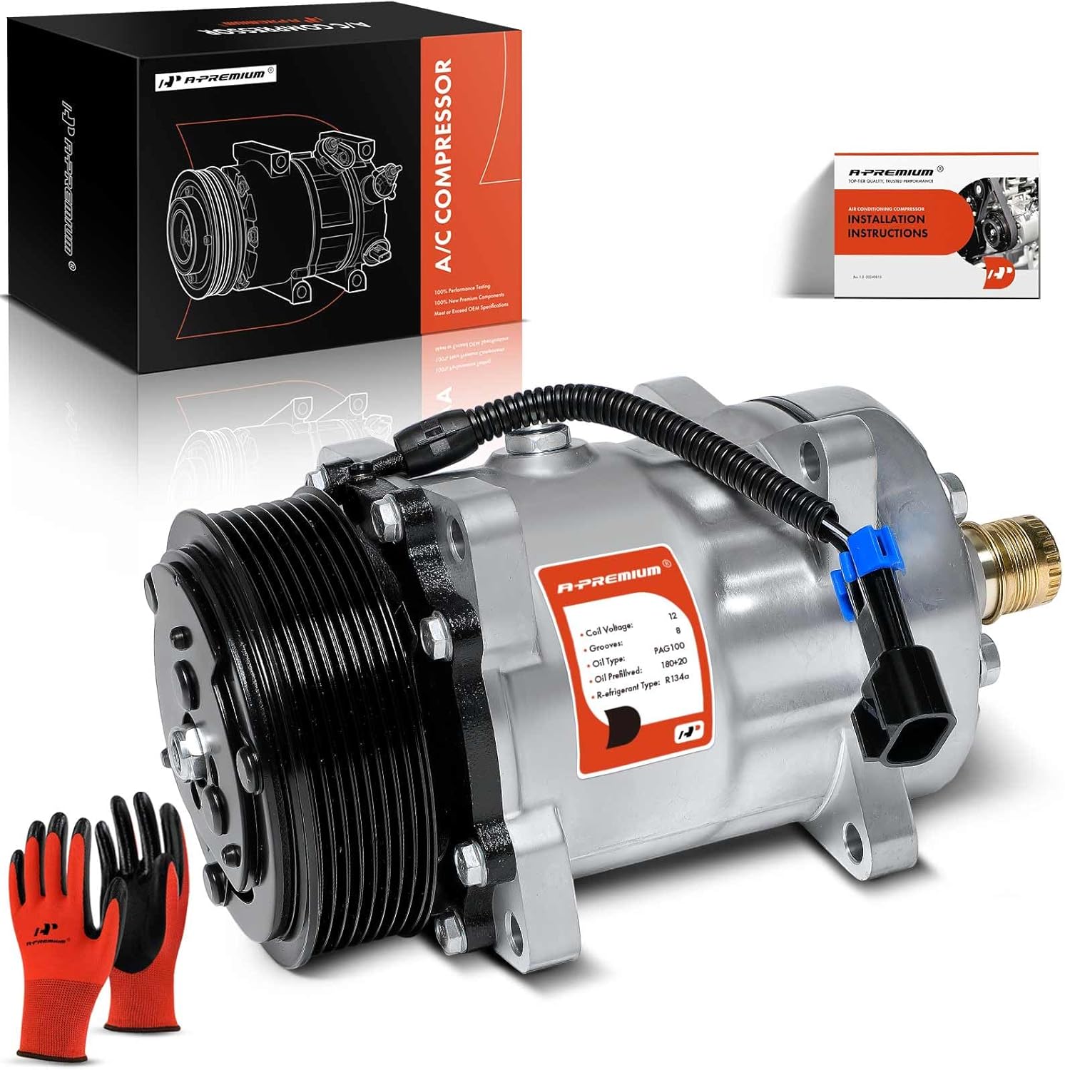 A-Premium Air Conditioner AC Compressor with Clutch Compatible with Freightliner FC70 FL50 2004-2004, FS65 1996-2006, M2 106 2003-2006, MB60 1992-1994, MB70 1992-1994