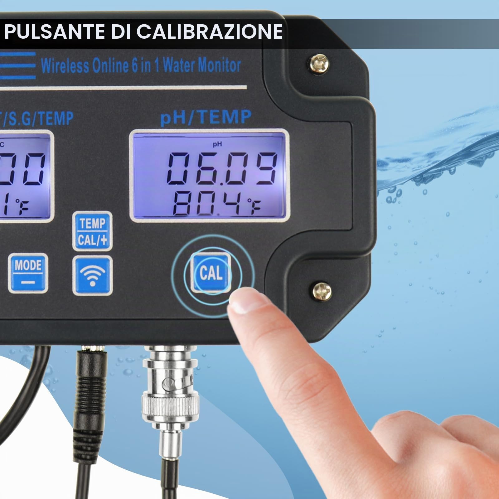 Test di qualità dell'acqua intelligente 6 in 1 – Monitor WiFi/App per pH, EC, TDS, Temperatura, SG & Sale | Avvisi in Tempo Reale | Perfetto per Idroponica, Acquari, Piscine & Acqua Potabile