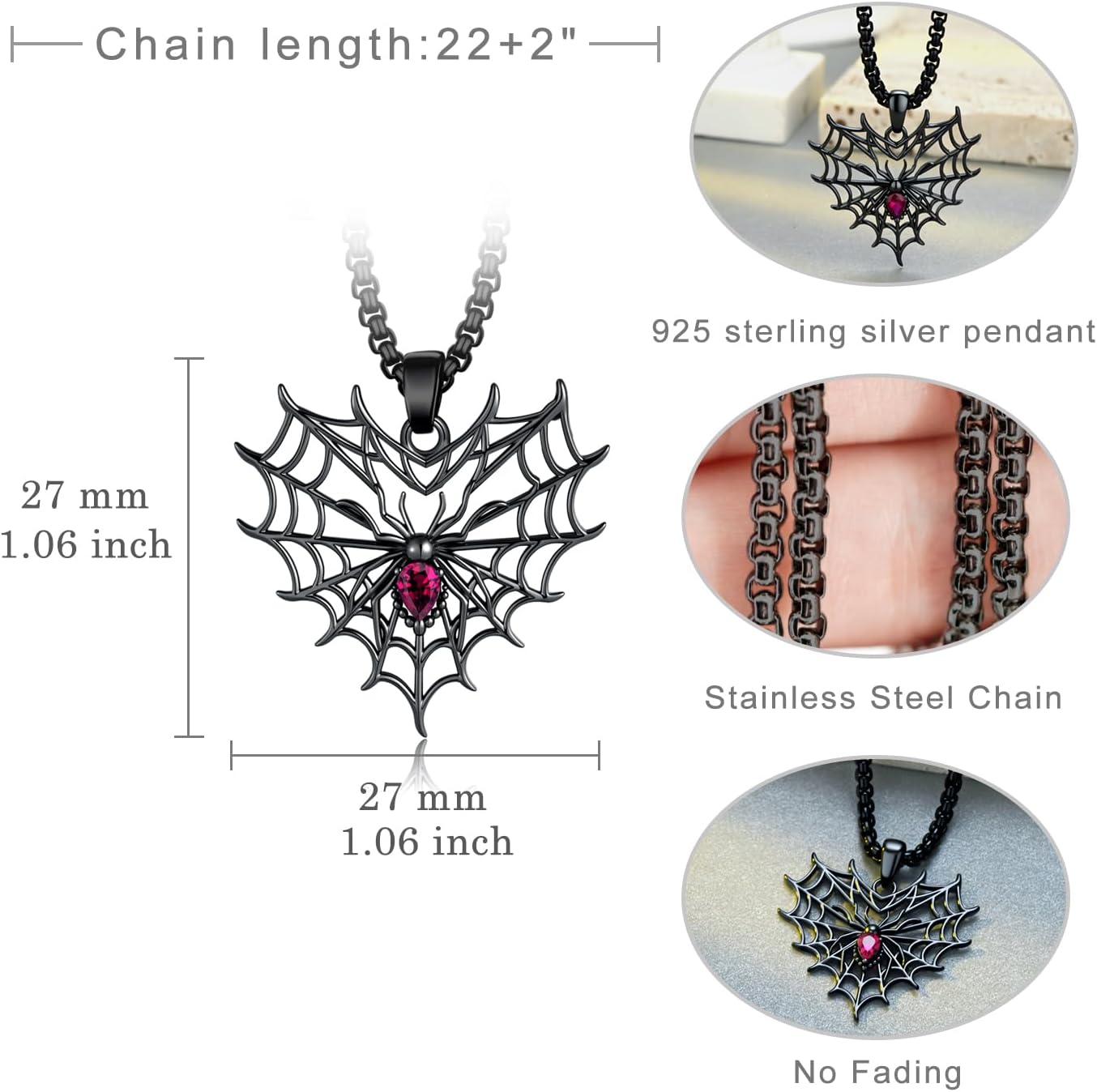 Gothic Spider Necklace 925 Sterling Sliver Halloween Spider Necklace Gothic Jewelry Gifts for Men Women - Image 4