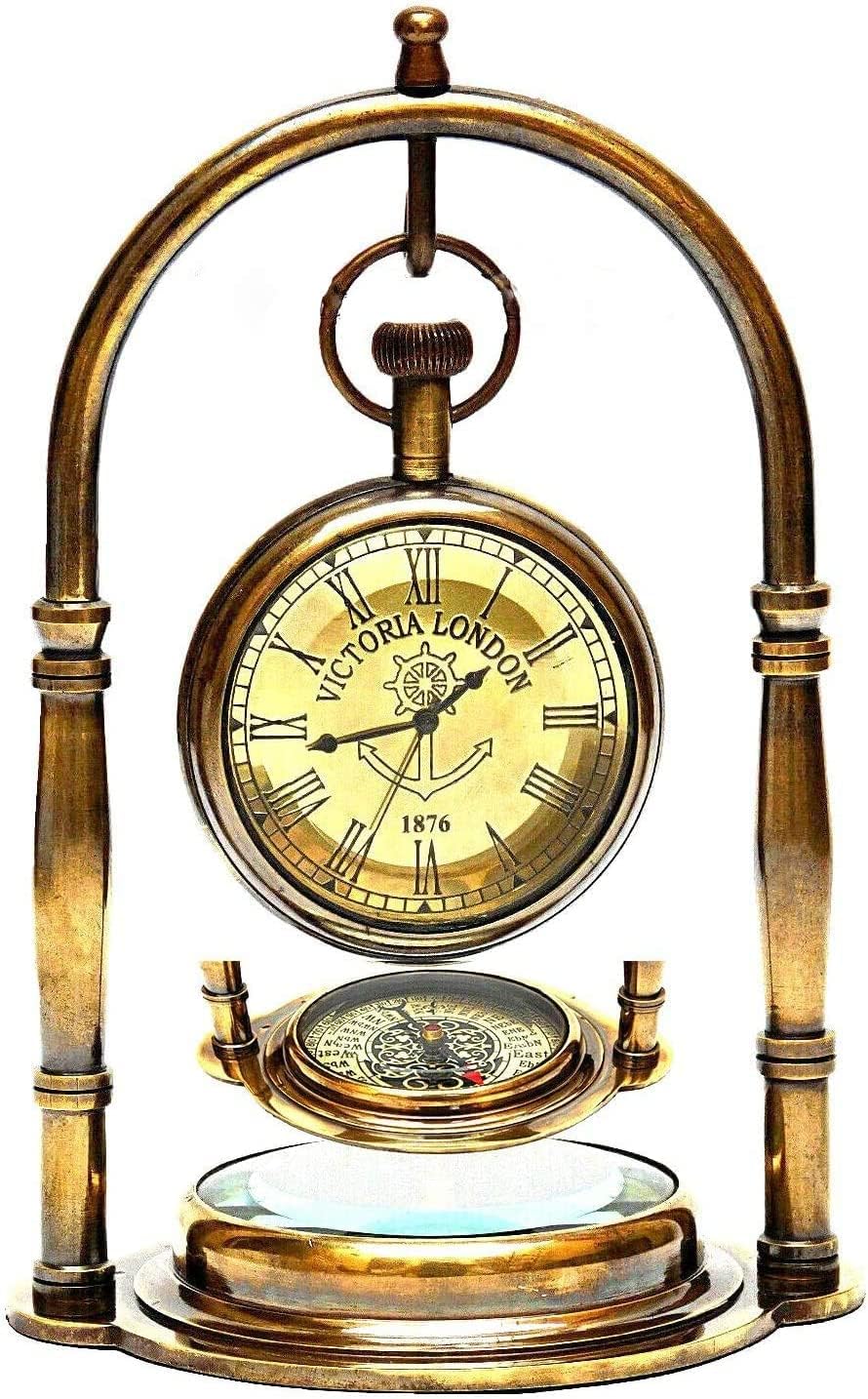 Antique Vintage Small Table Clock | Table Clock for Living Room | Vintage Nautical Design, Elegant Home or Office Décor | Desk Tables & Shelf Decor Clocks | Non Ticking Silent Shelf Clock