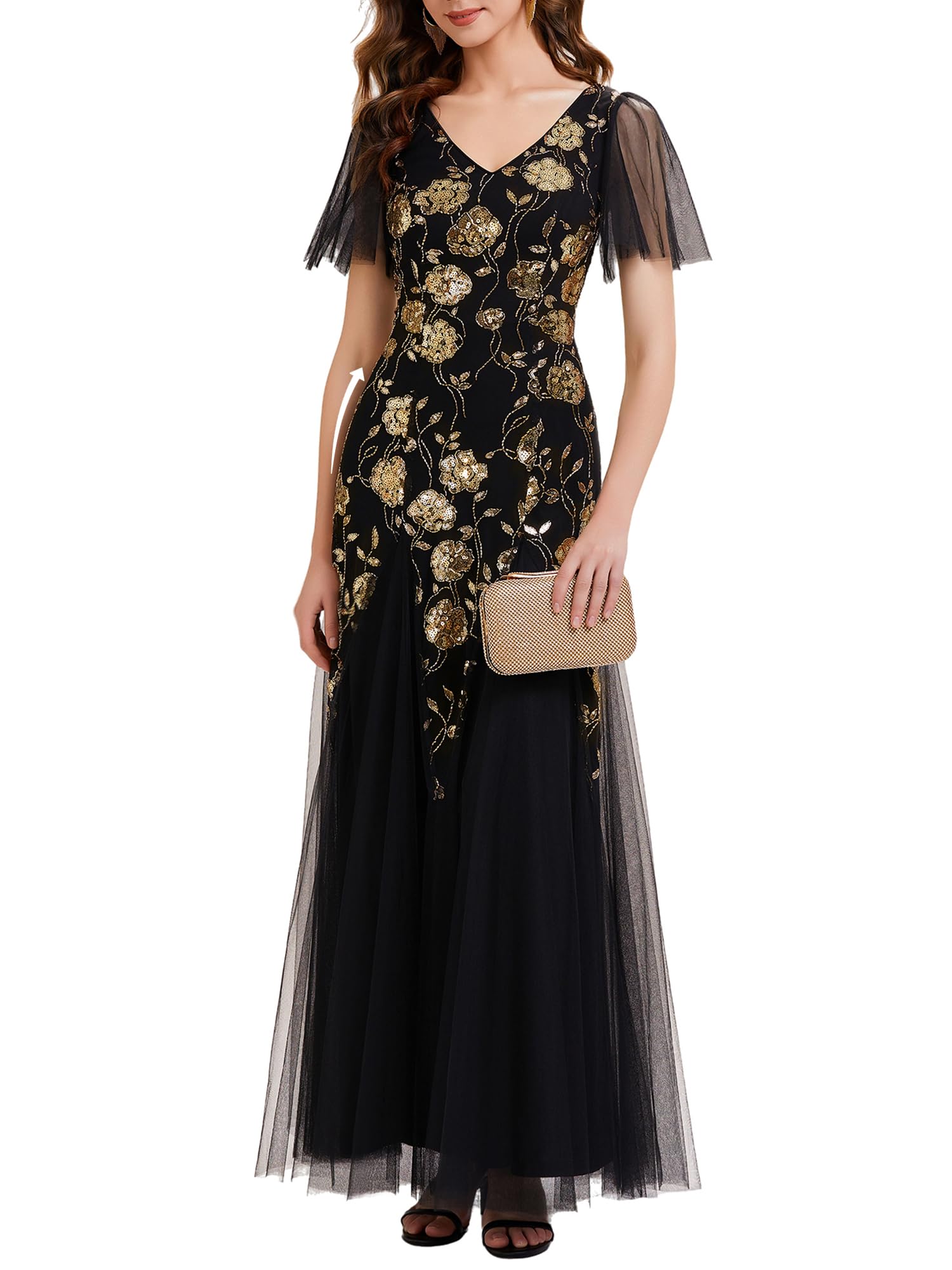 Ever-Pretty Ballkleider Damen Lang Pailletten Abendkleid Elegant für Hochzeit Silvester EE02665