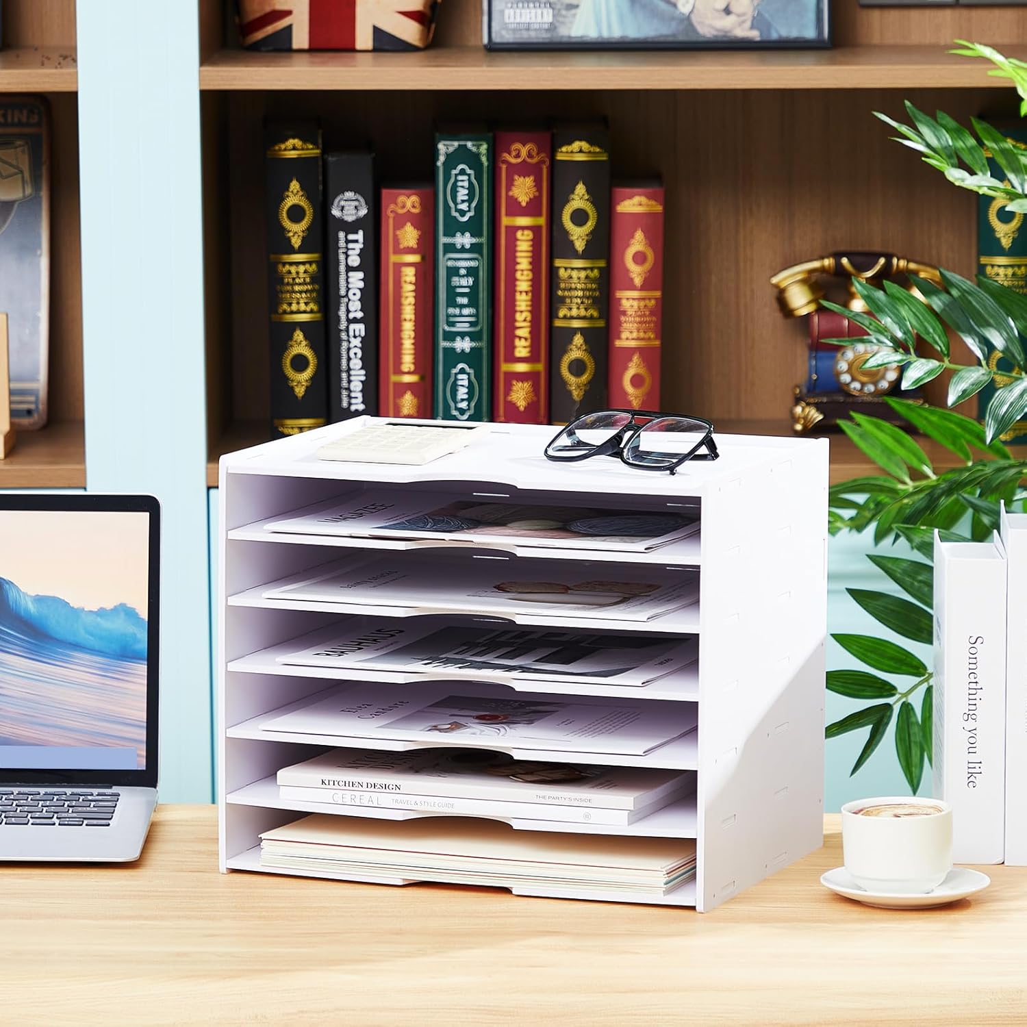 Juexica 7 Tier Scrapbook Paper Trays Organizer 14.2 x 10.2 x 11.8 Inch Stackable Paper Storage for Desk Desktop File Organizer for Home Office Classroom Decorations