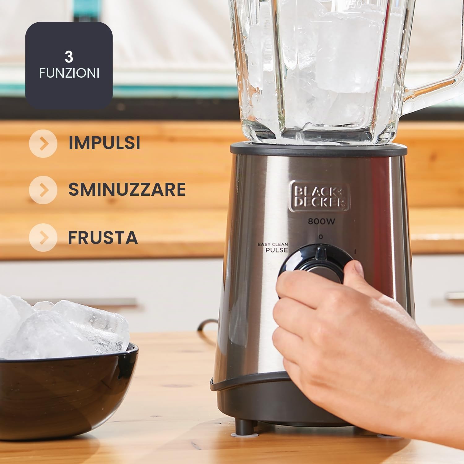 BLACK+DECKER - Frullatore in Vetro 800W | 1,5L | 4 Lame in Acciaio Inox Alta Resistenza | Multi-Velocità + Funzione Pulse | Tritaghiaccio | Bicchiere Dosatore | Lavabile in Lavastoviglie