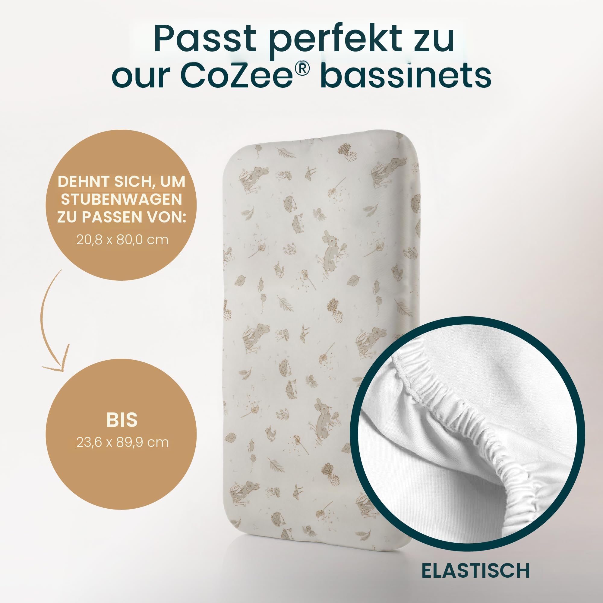 Tutti Bambini Spannbettlaken Beistellbett (2er-Pack) - Atmungsaktiver Bambus-Jersey - Spannbetttuch Weich & doppelt Elastisch Verstärkt - Baby Bettlaken für Matratzen 53×80 bis 60×90 cm (Cocoon)