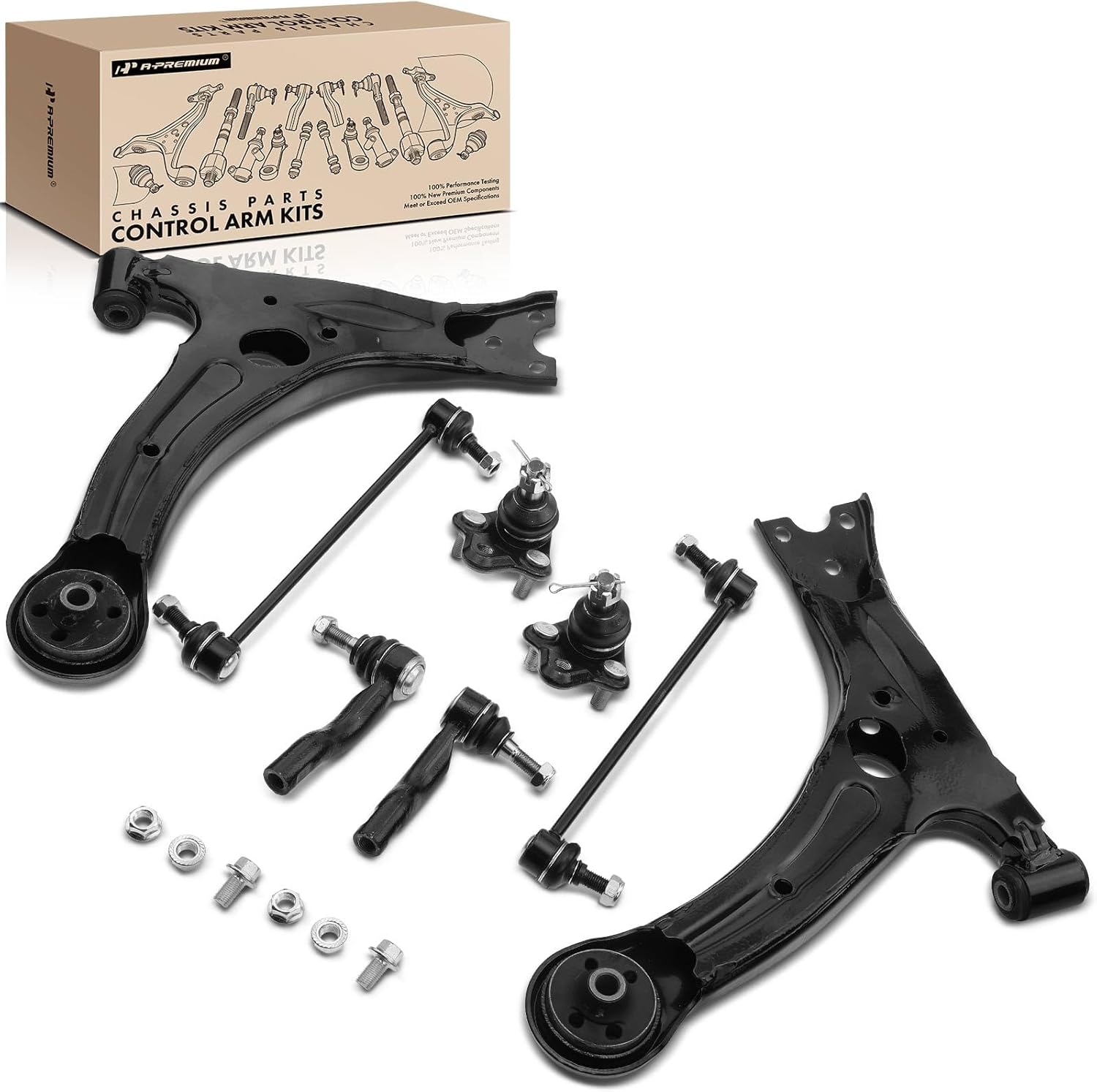 A-Premium Set of 8, Front Lower Control Arm, Sway Bar Link, Lower Ball Joint, Outer Tie Rod End, Compatible with Toyota Celica 2000 2001 2002 2003 2004 2005