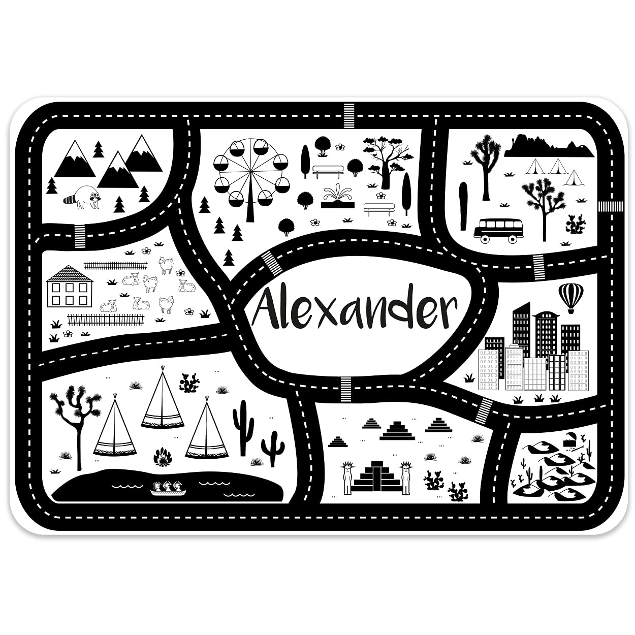Paper Themes Monochrome Personalised Placemat For Kids (Monochrome)
