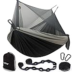 Sunyear Hammock Camping with Net/Netting, Portable Camping Hammock Double Tree Hammock Outdoor Indoor Backpacking Travel & Survival, 2 Tree Straps (16+1 Loops Each, 20Ft Total)