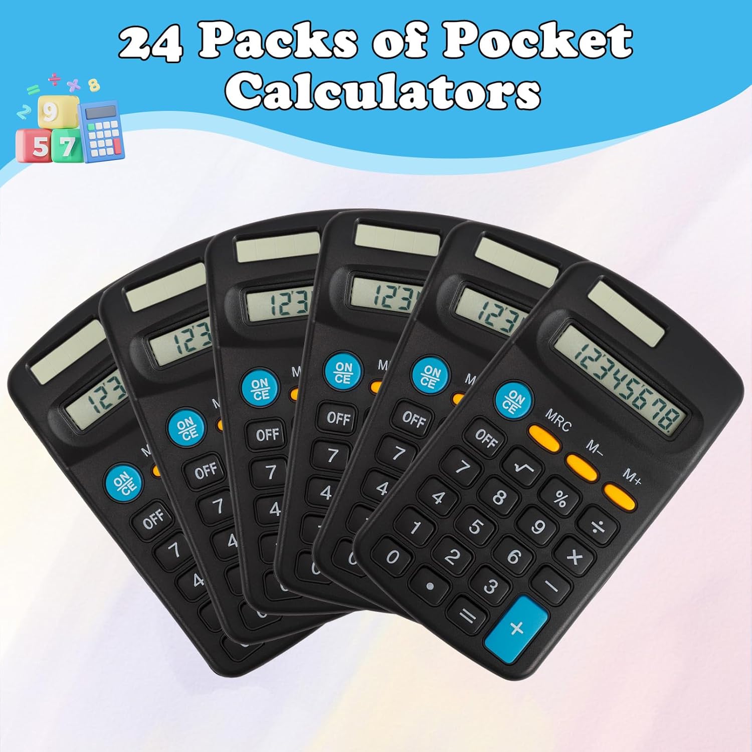 TRH-24 Pack Pocket Calculator,Mini Calculators,Pocket Size Basic Calculators Solar Battery Dual Power Desktop Calculators 8 Digit Display Basic Calcu