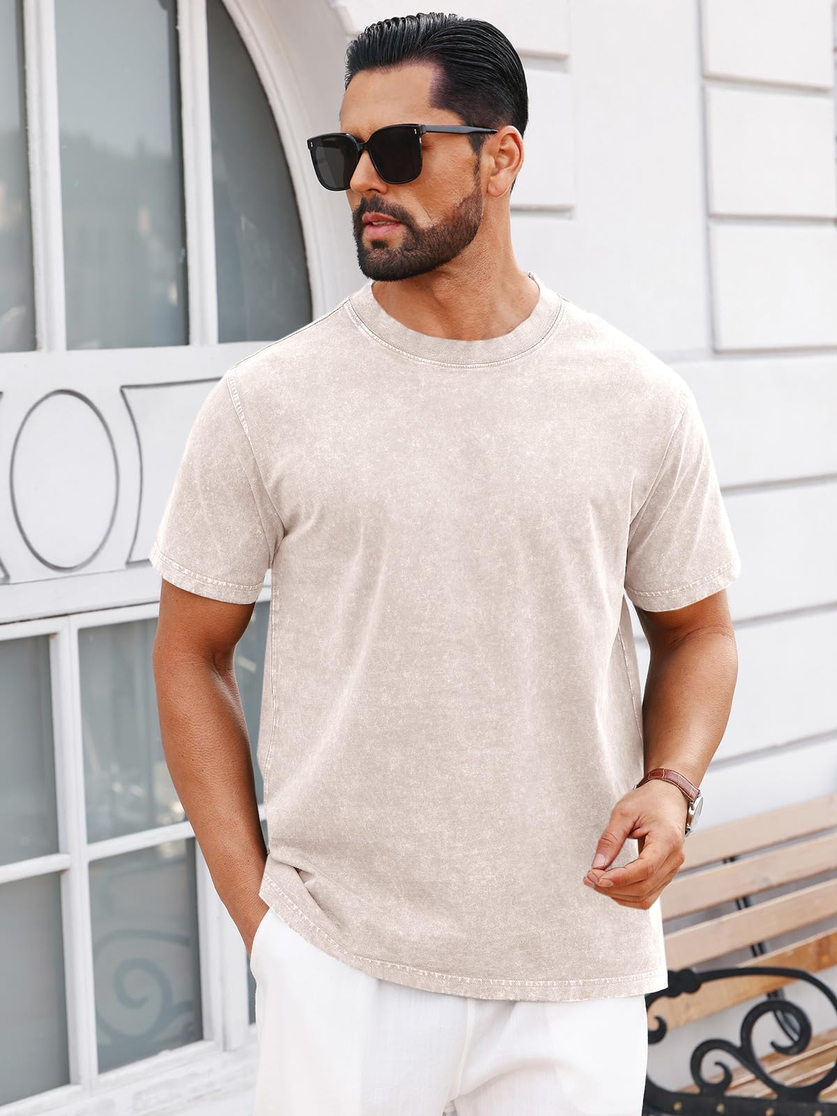 Runcati Męski T-shirt z krótkim rękawem, okrągły dekolt, bawełna, na lato, do noszenia na co dzień, krój regularny, styl vintage, modny